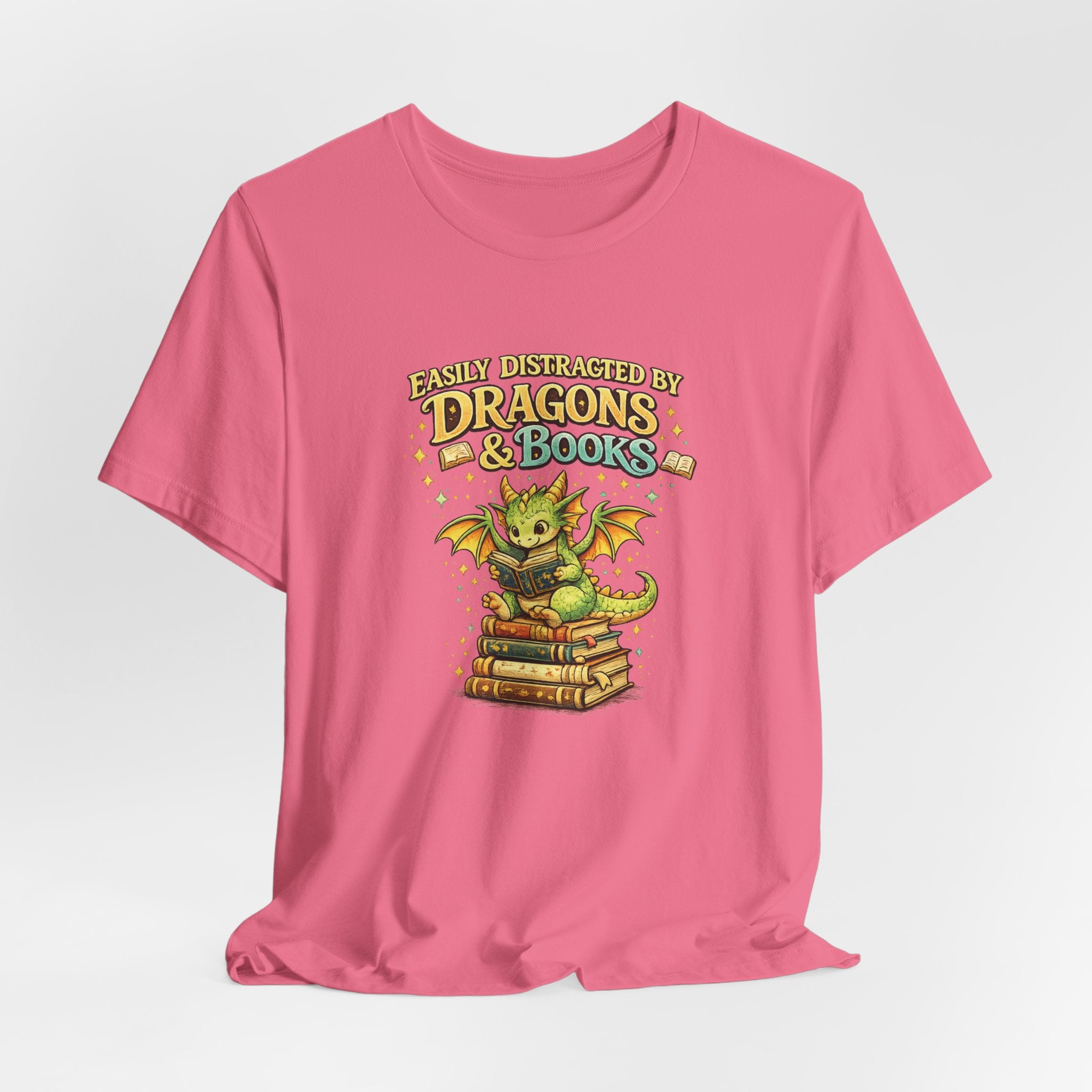 Easily Distracted by Dragons & Books Shirt, Cute Baby Dragon Reading Tee, Fantasy Book Lover Gift, Bookworm Graphic T-Shirt