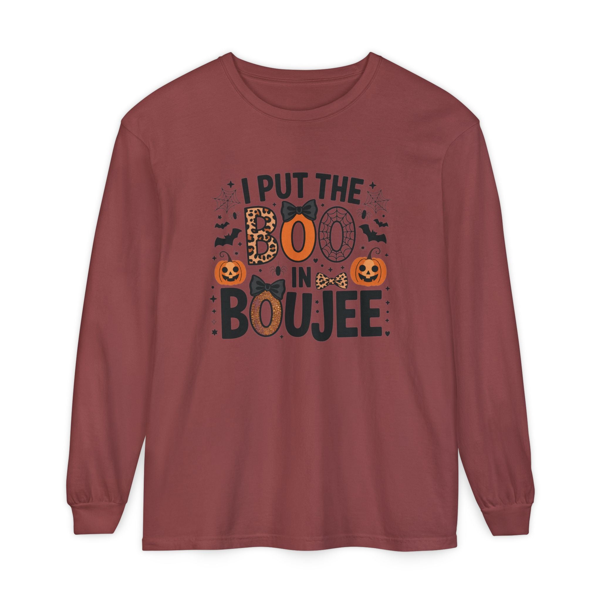 I Put the Boo in Boujee Long Sleeve Tee — Halloween Pumpkin Graphic