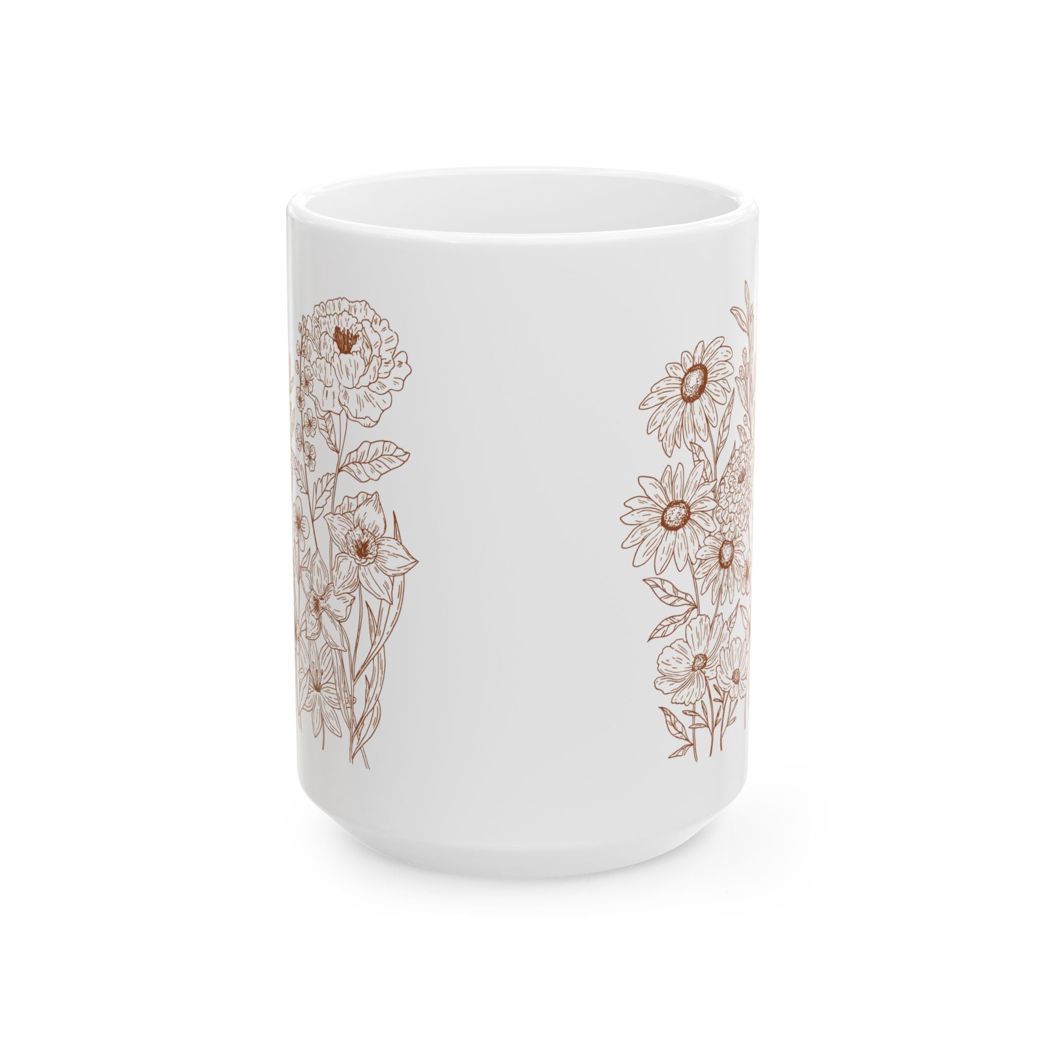 Floral Design Ceramic Mug, Botanical Coffee Cup, Gift for Her, Tea Lovers Mug, Flower Motif Drinkware