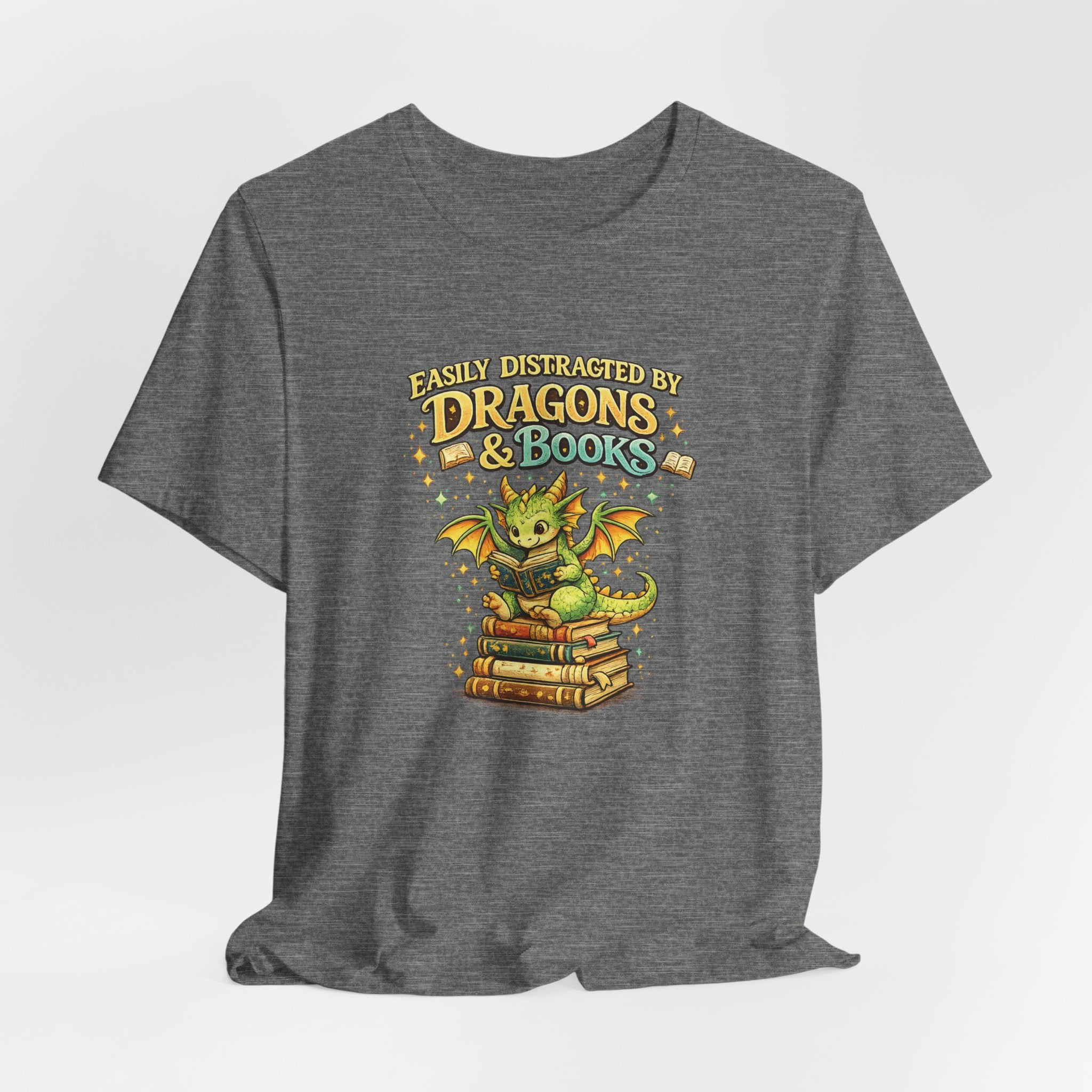 Easily Distracted by Dragons & Books Shirt, Cute Baby Dragon Reading Tee, Fantasy Book Lover Gift, Bookworm Graphic T-Shirt