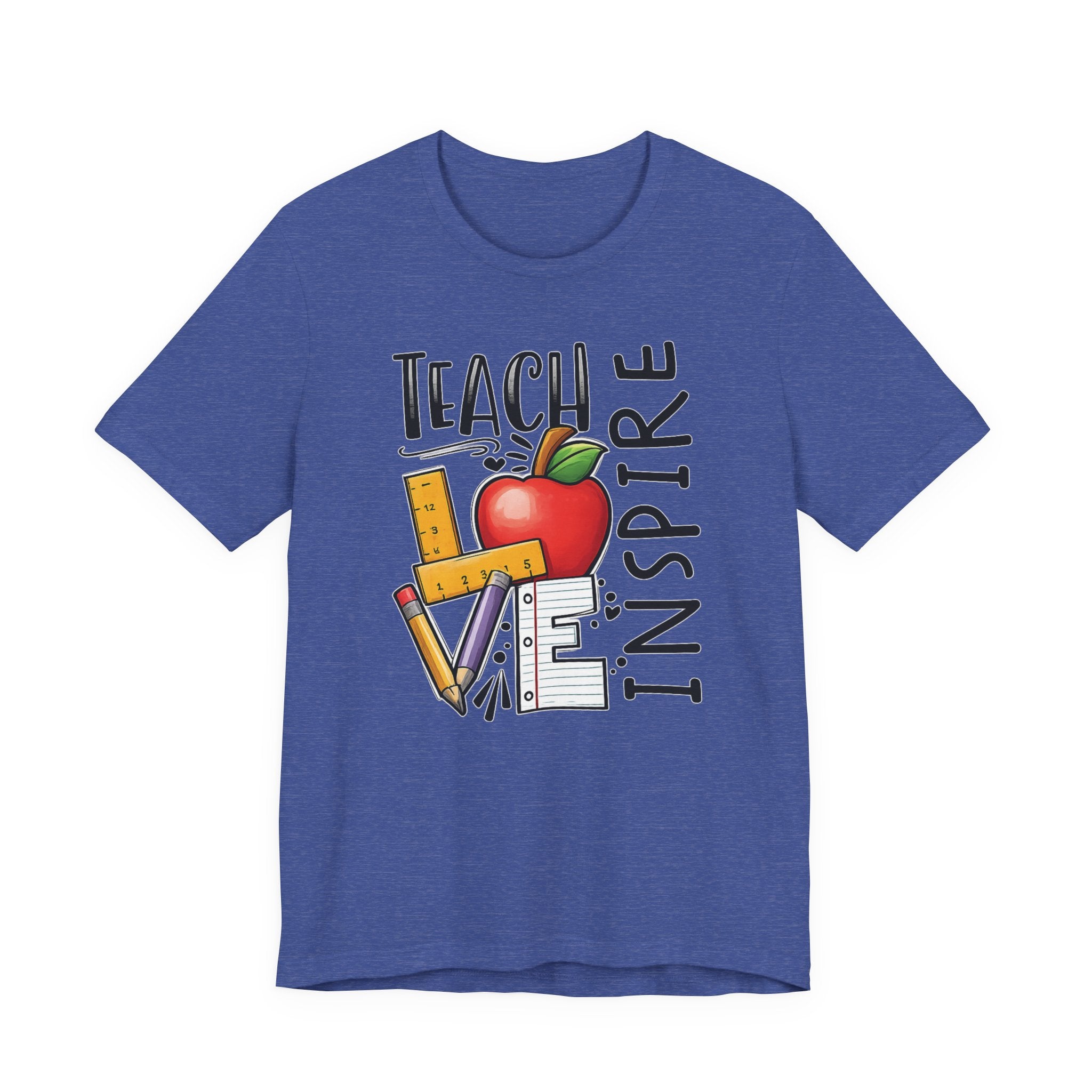 Teach Inspire Love Teacher Shirt  Apple Pencil Graphic Tee  Bella Canvas 3001  Back to School Gift  Teacher Appreciation Shirt