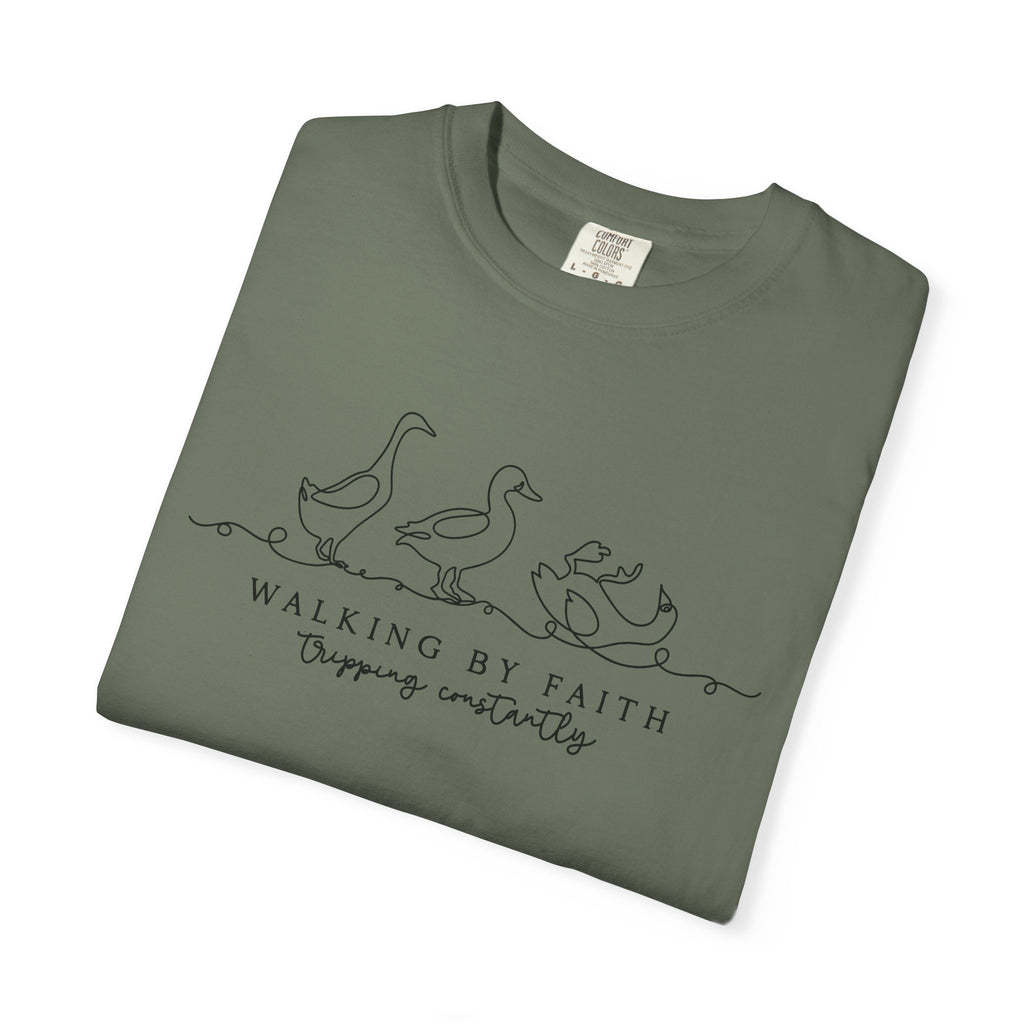 Walking by Faith Tripping Constantly Shirt, Funny Christian Duck Tee, Faith Humor, Minimalist Religious T-Shirt, Church Gift