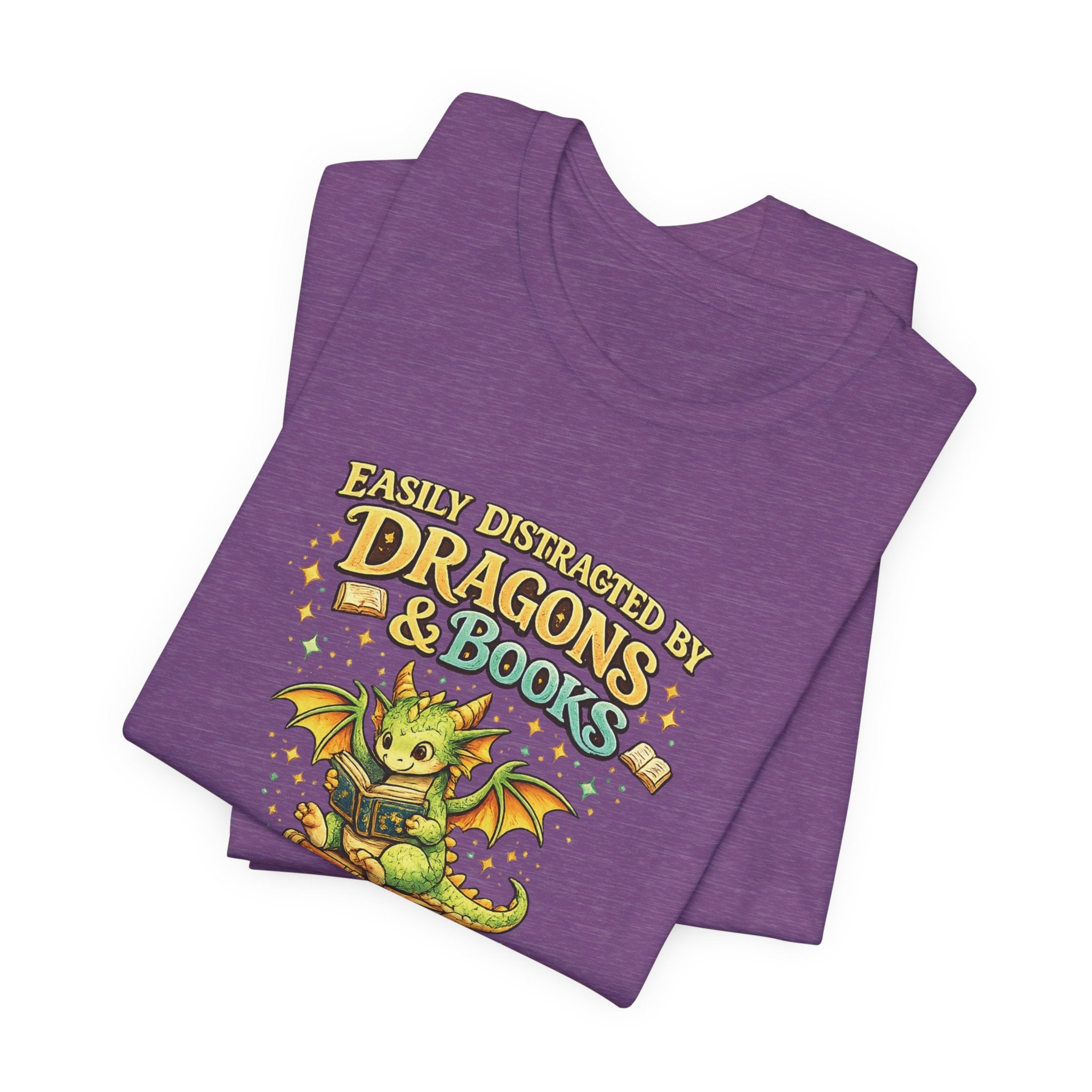 Easily Distracted by Dragons & Books Shirt, Cute Baby Dragon Reading Tee, Fantasy Book Lover Gift, Bookworm Graphic T-Shirt