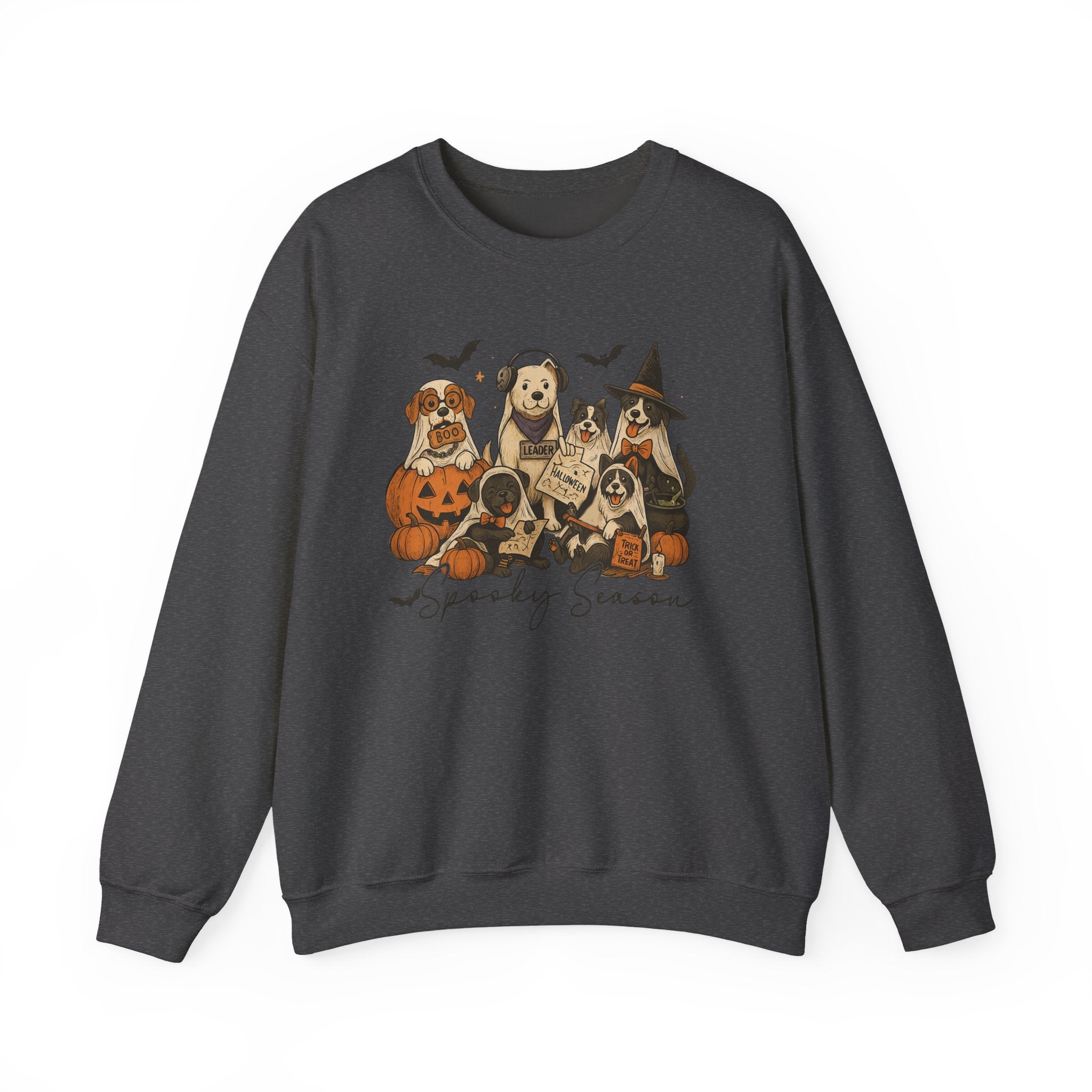Spooky Season Dog Halloween Sweatshirt | Cute Ghost Dogs Fall Crewneck | Gildan 18000 Halloween Dog Lover Sweatshirt