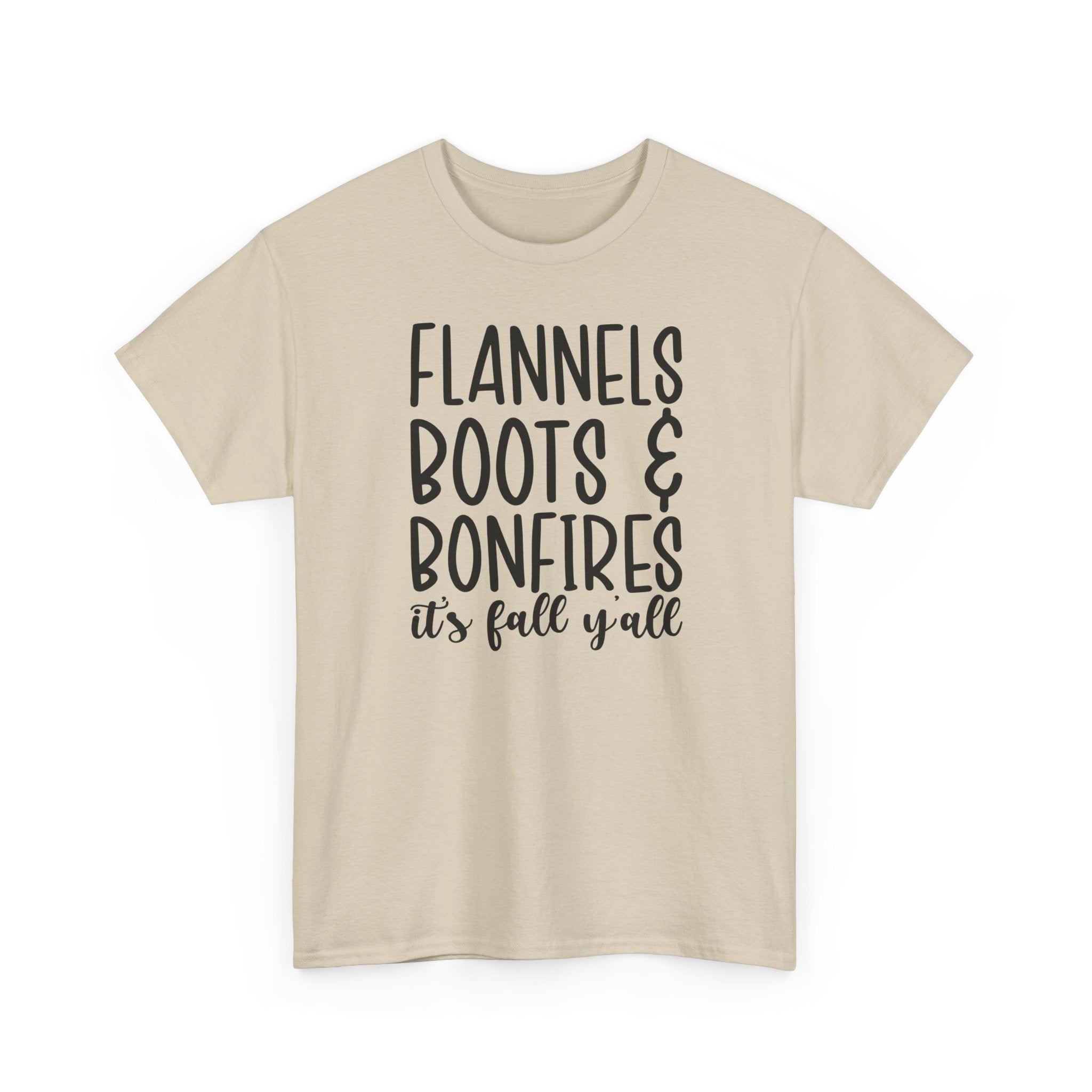 Fall Graphic Tee — "Flannels Boots & Bonfires, it’s fall y’all"