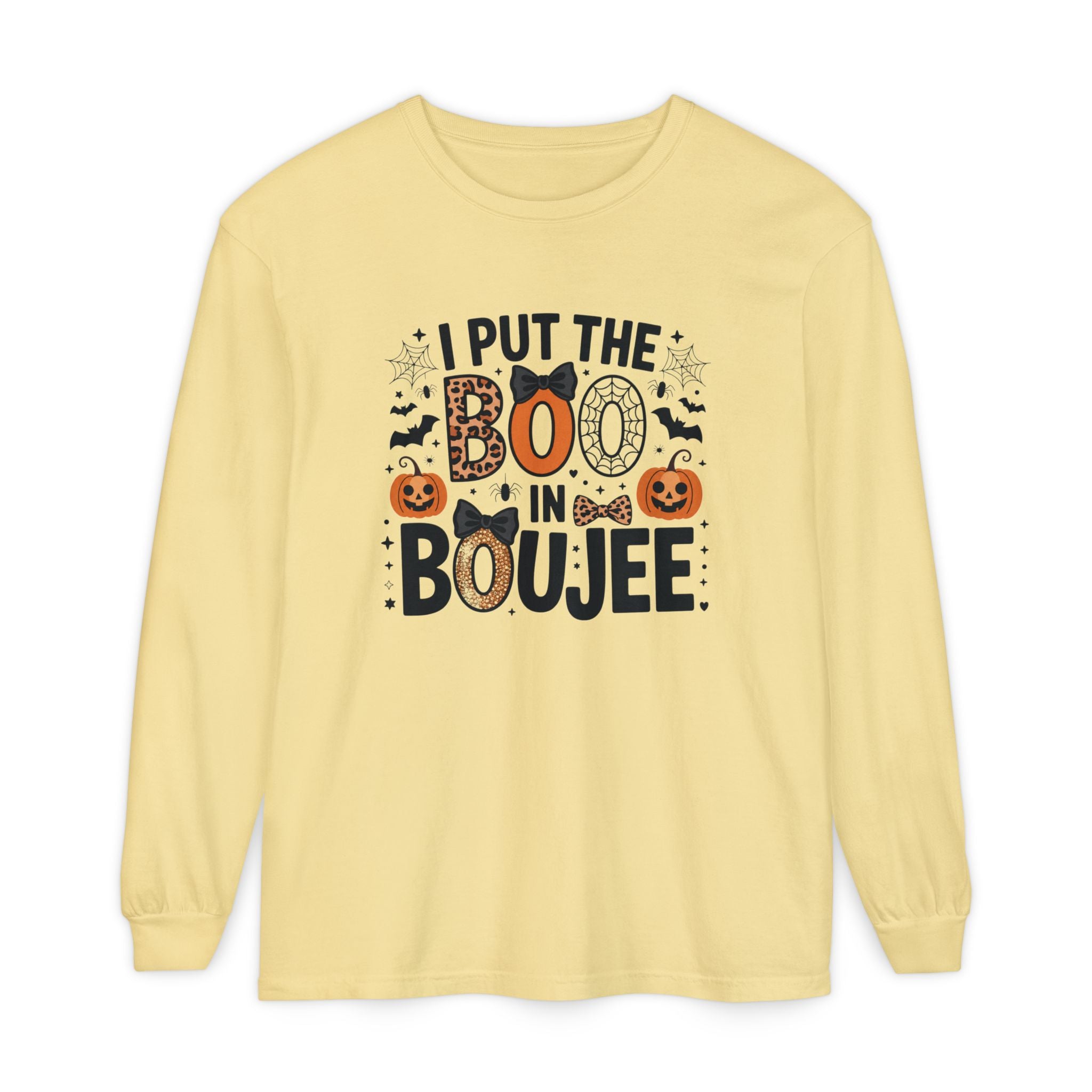 I Put the Boo in Boujee Long Sleeve Tee — Halloween Pumpkin Graphic