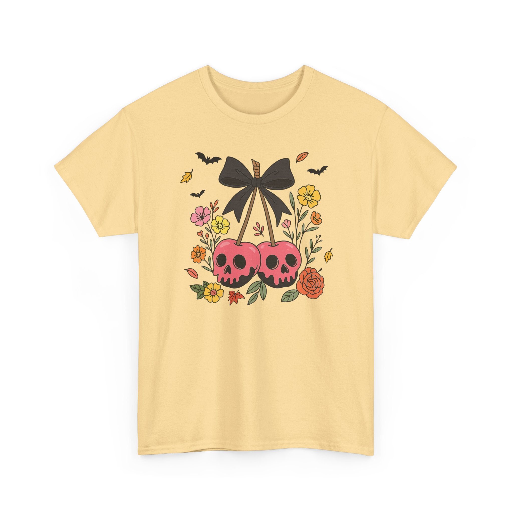 Skull Cherries Floral Tee — Cute Goth Graphic T-Shirt for Halloween & Everyday