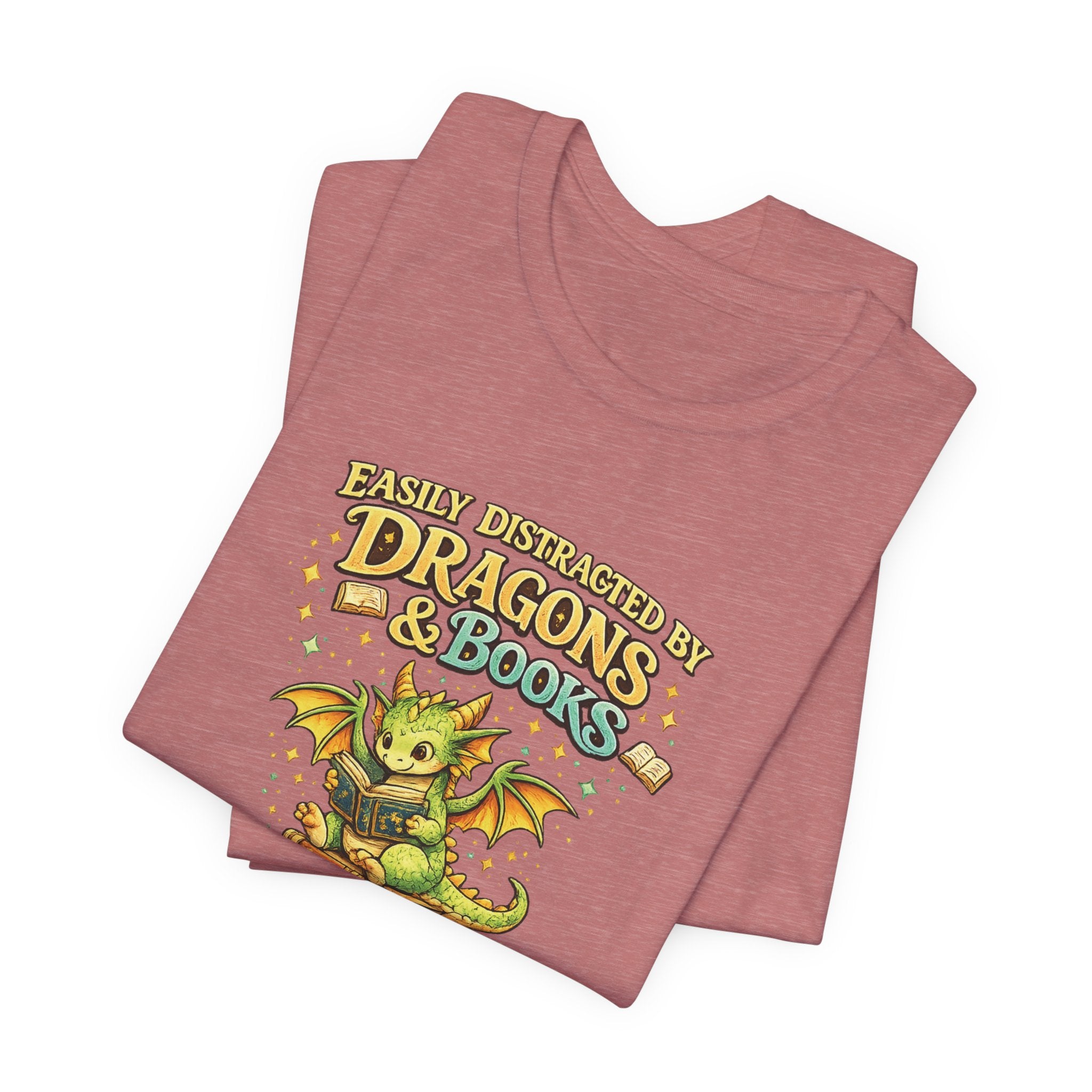 Easily Distracted by Dragons & Books Shirt, Cute Baby Dragon Reading Tee, Fantasy Book Lover Gift, Bookworm Graphic T-Shirt