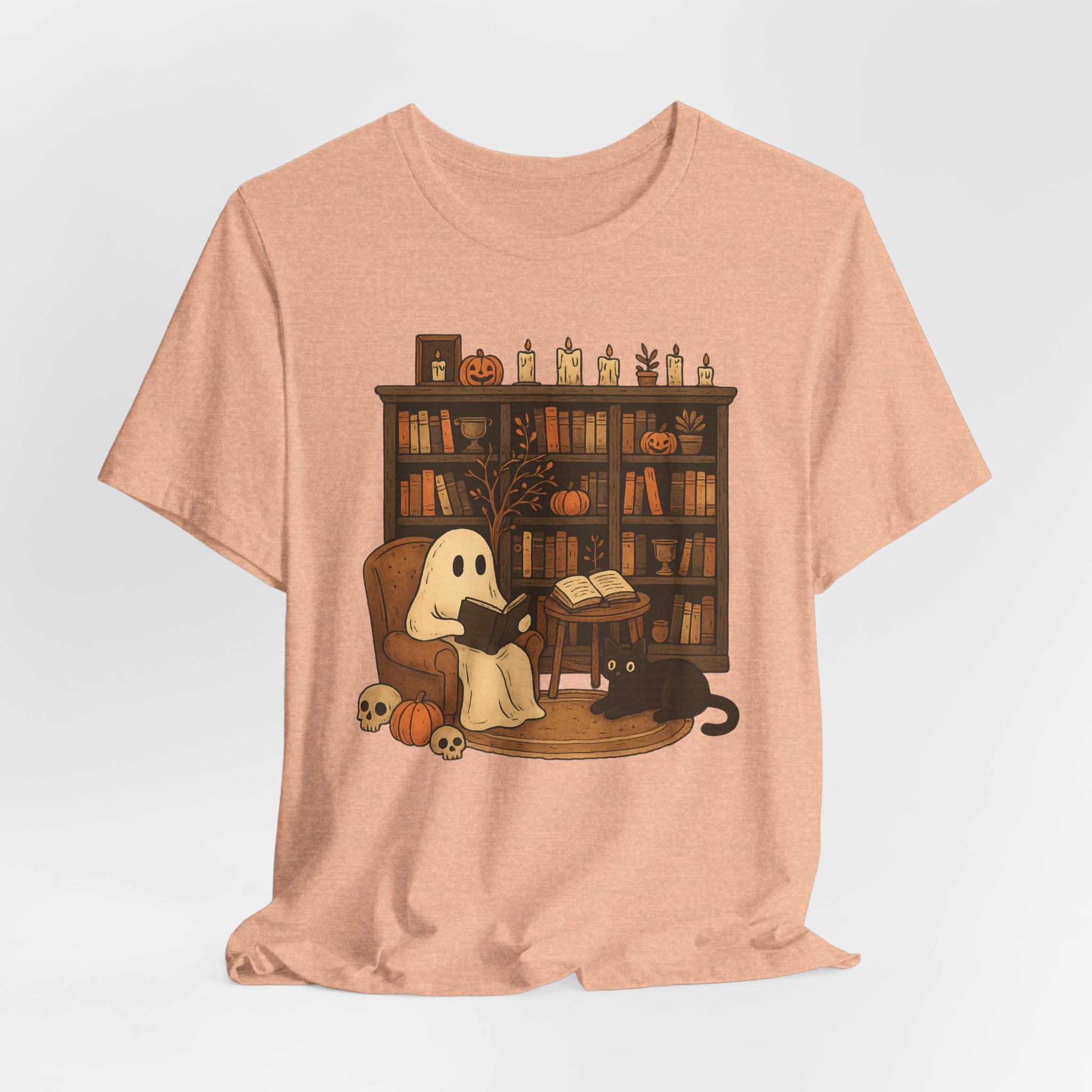 Ghost Reader T‑Shirt — Cozy Halloween Library Design
