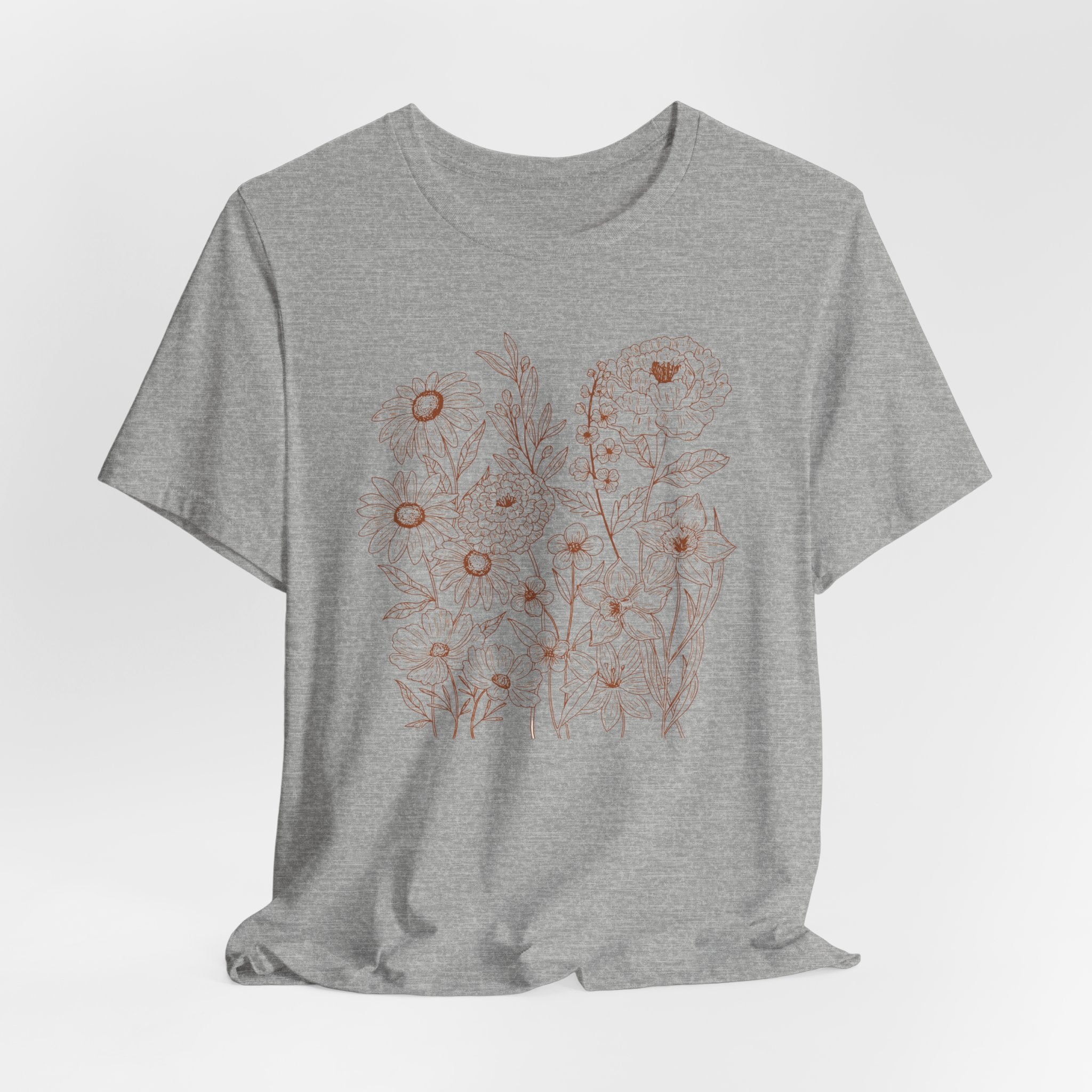 Minimalist Floral Line Art Shirt | Botanical Bella Canvas 3001 Tee | Soft Neutral Flower T-Shirt | Nature Lover Gift