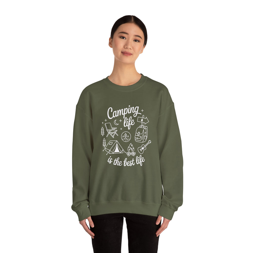 Camping Life Crewneck Sweatshirt — "Camping Life is the Best Life" Outdoor Graphic