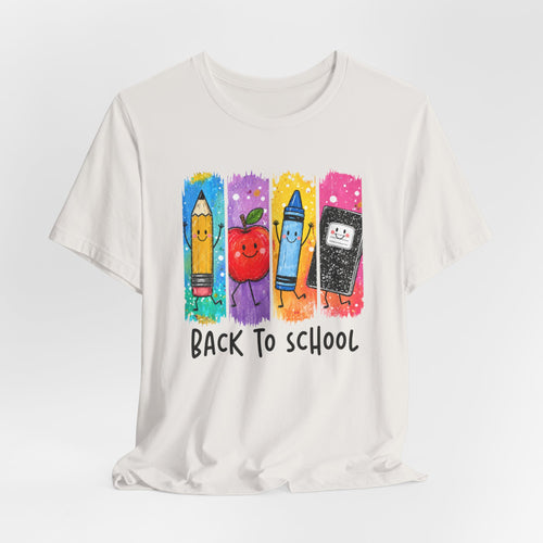 Back to School Tee — Cute Pencil, Apple & Crayon School Supplies Adult Shirt