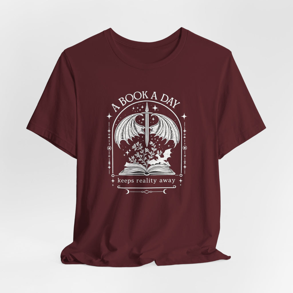 A Book a Day Keeps Reality Away Shirt, Fantasy Reader Dragon Wing Tee, Gothic Book Lover Gift, Dark Academia Bookworm T-Shirt