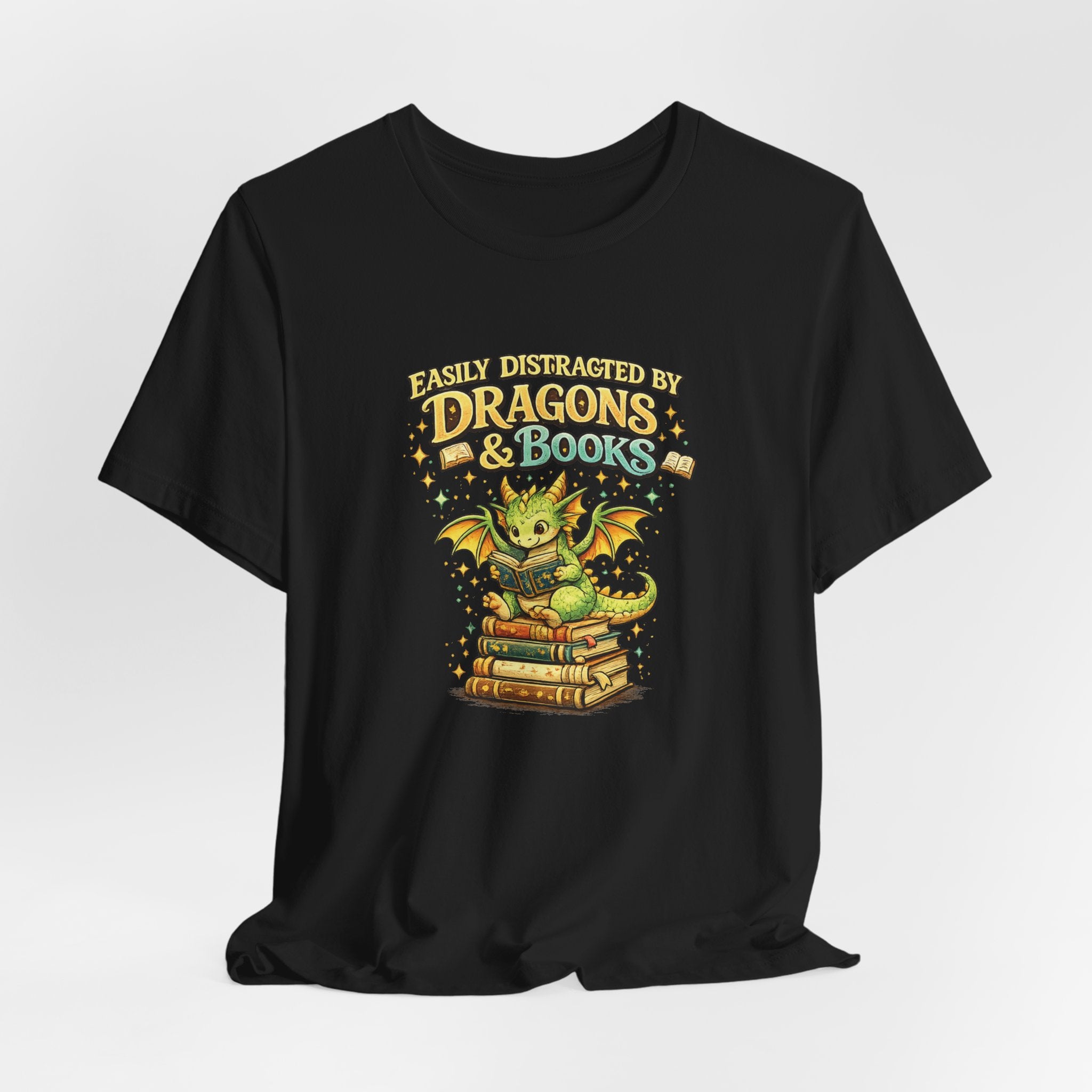 Easily Distracted by Dragons & Books Shirt, Cute Baby Dragon Reading Tee, Fantasy Book Lover Gift, Bookworm Graphic T-Shirt
