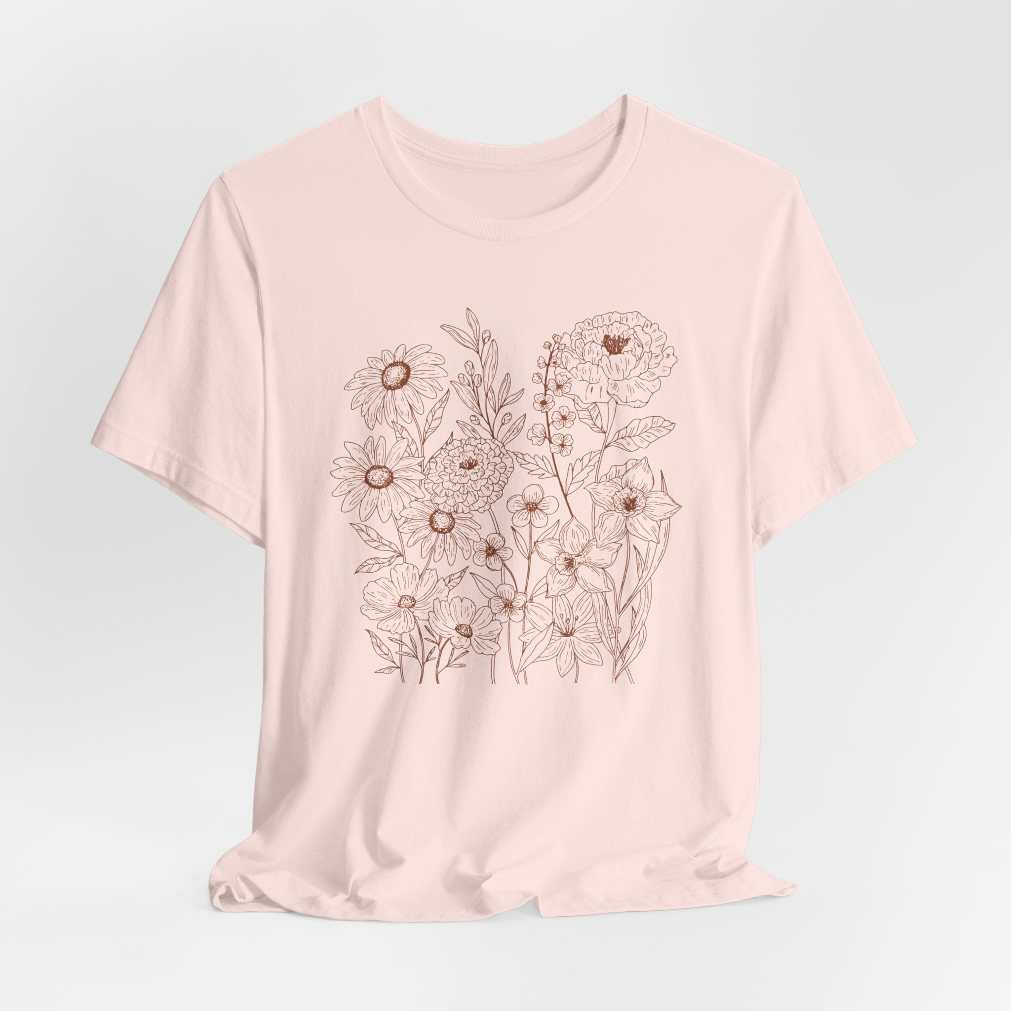 Minimalist Floral Line Art Shirt | Botanical Bella Canvas 3001 Tee | Soft Neutral Flower T-Shirt | Nature Lover Gift