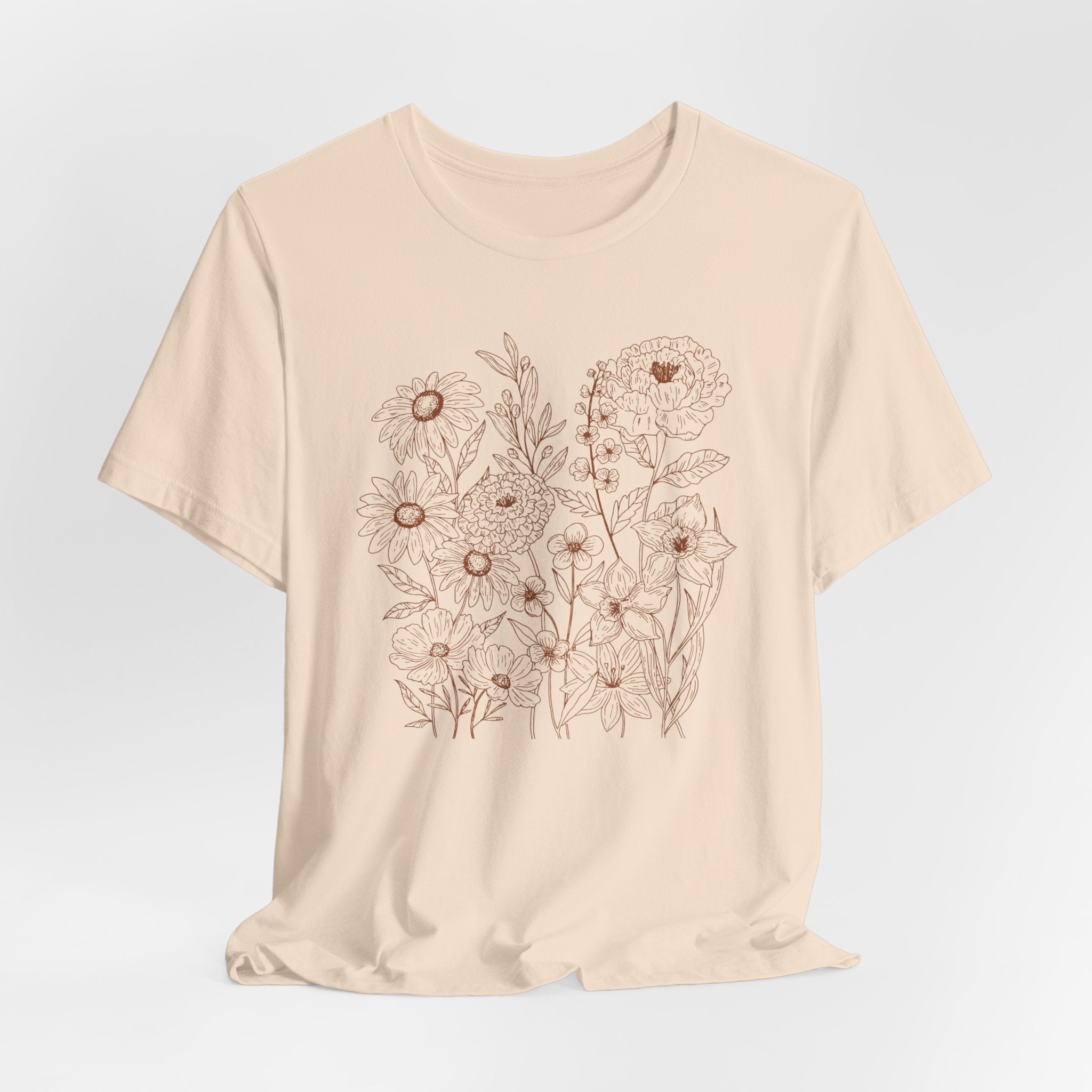 Minimalist Floral Line Art Shirt | Botanical Bella Canvas 3001 Tee | Soft Neutral Flower T-Shirt | Nature Lover Gift
