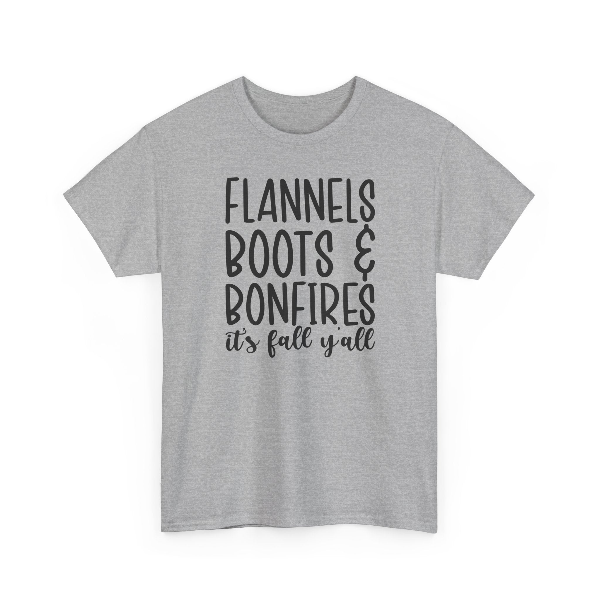Fall Graphic Tee — "Flannels Boots & Bonfires, it’s fall y’all"