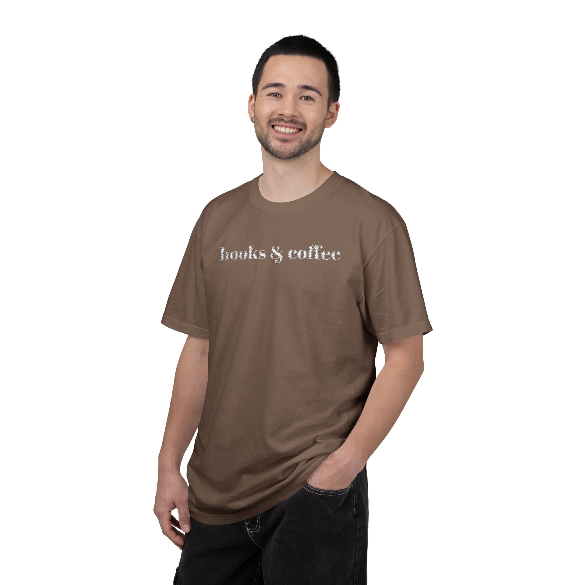 Books & Coffee Embroidered Comfort Colors 1717 Tee | Cozy Reader Gift Shirt