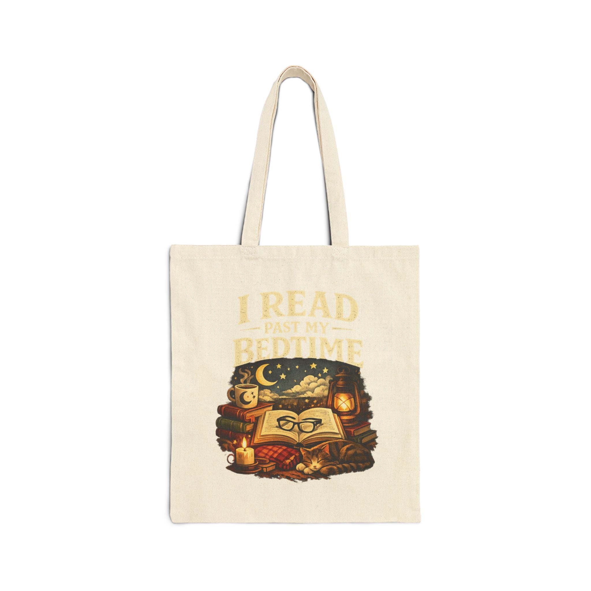 I Read Past My Bedtime Tote Bag | Bookish Nighttime Illustration, Cozy Reading