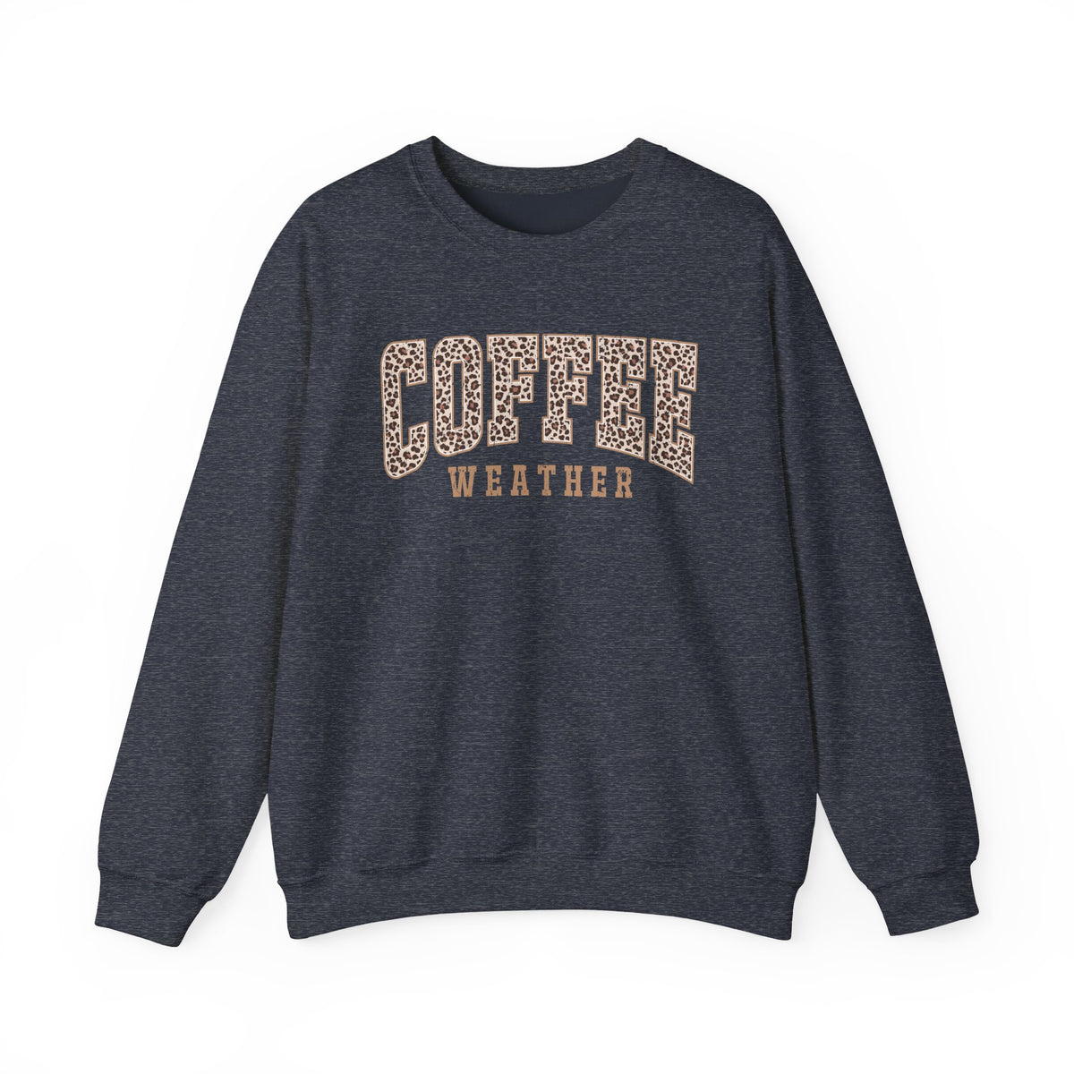 Coffee Weather Sweatshirt – Leopard Print Graphic Crewneck | Gildan 18000 Cozy Coffee Lover Gift