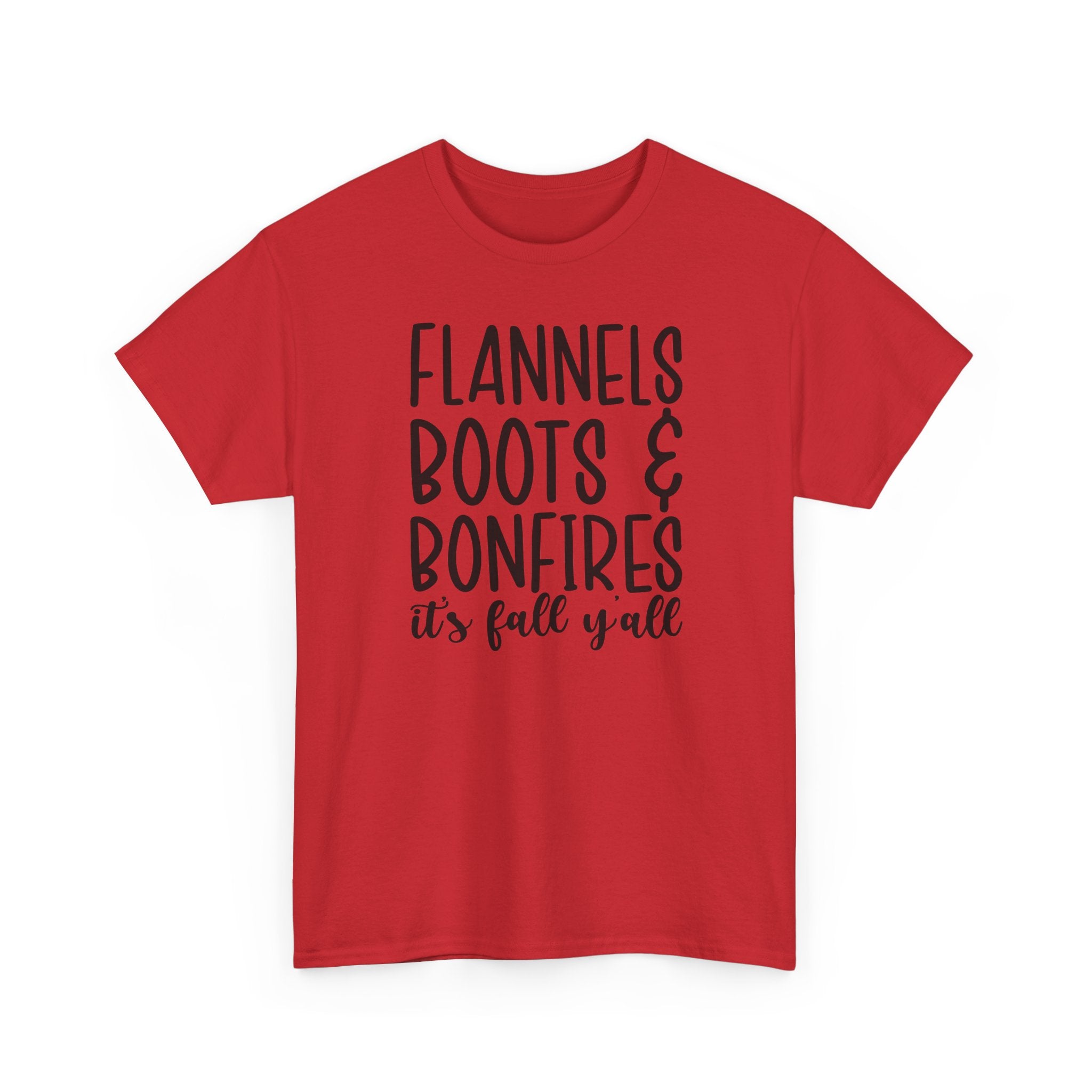 Fall Graphic Tee — "Flannels Boots & Bonfires, it’s fall y’all"