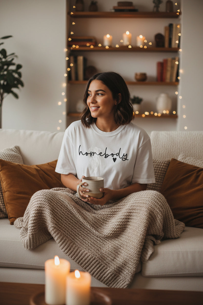 Homebody Script T-Shirt — Cozy Handwritten Graphic Tee