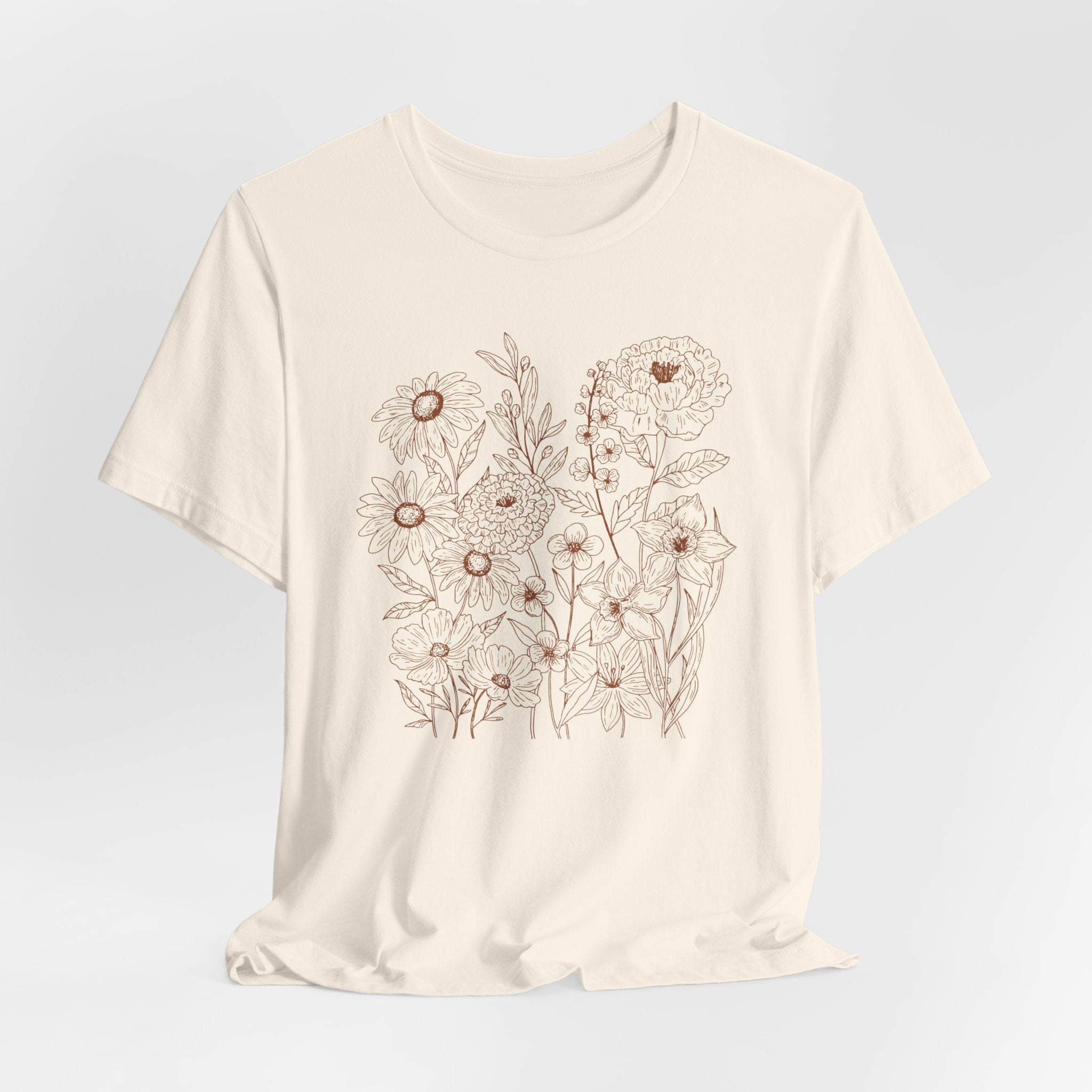 Minimalist Floral Line Art Shirt | Botanical Bella Canvas 3001 Tee | Soft Neutral Flower T-Shirt | Nature Lover Gift