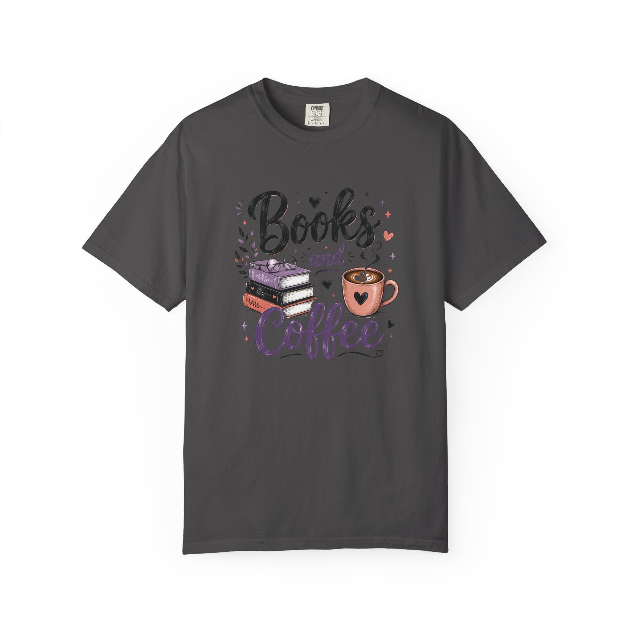 Books and Coffee Shirt | Cozy Book Lover Graphic Tee | Vintage Garment-Dyed Reader Shirt