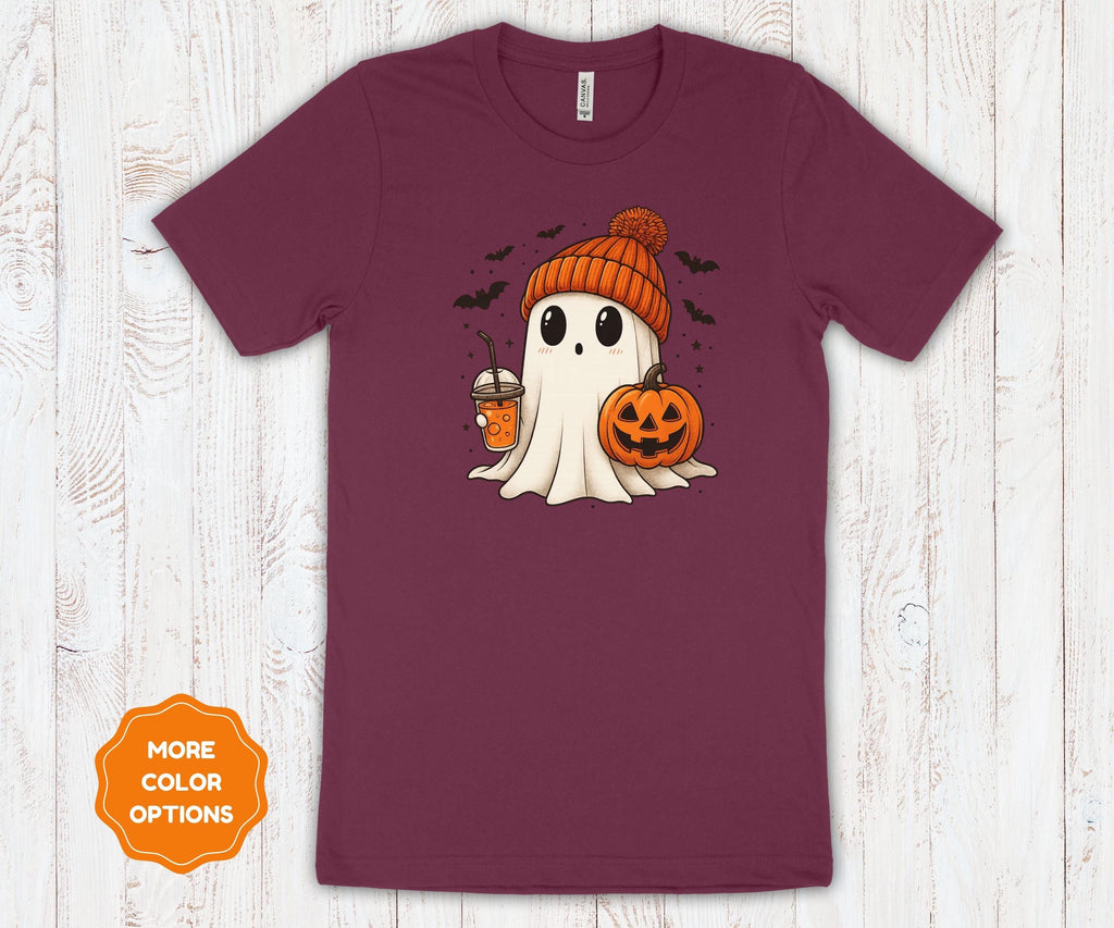 Ghost Pumpkin Halloween Shirt | Autumn Coffee Graphic Cotton Tee