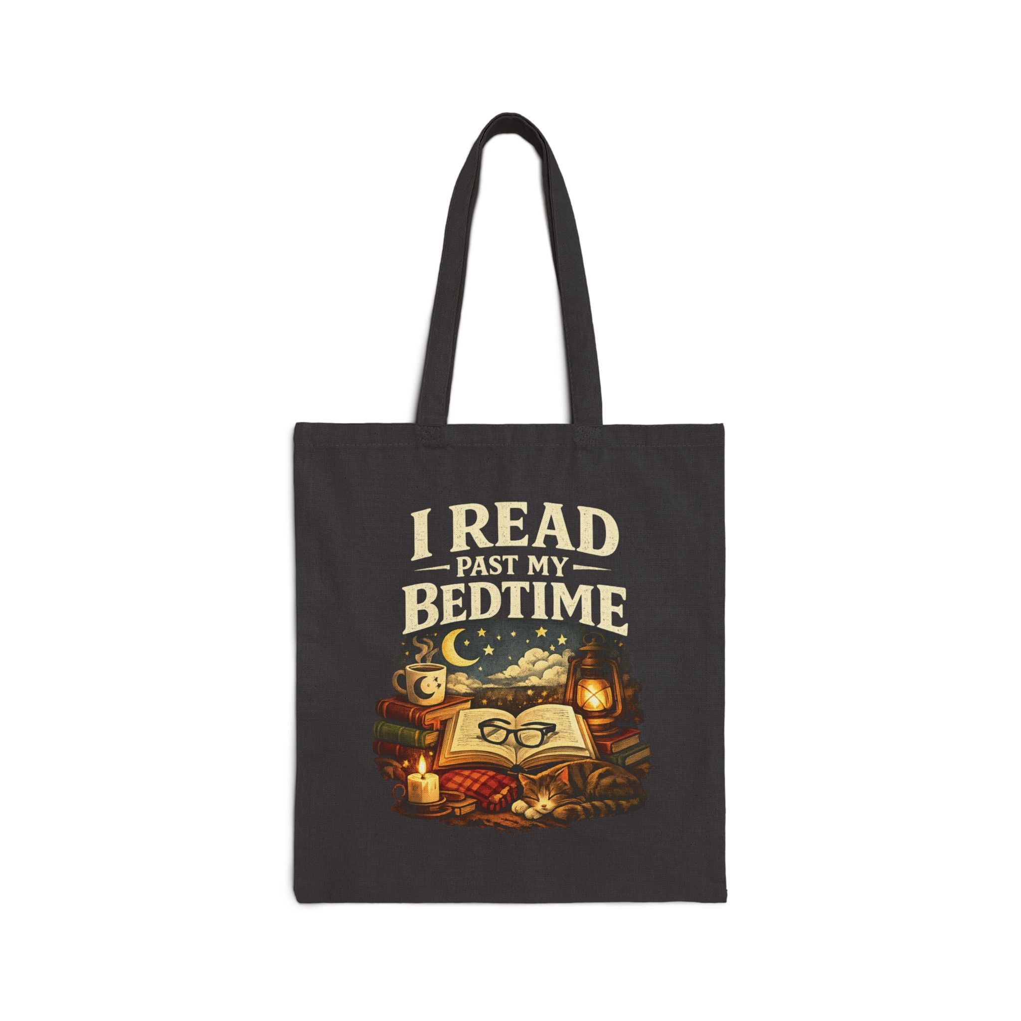 I Read Past My Bedtime Tote Bag | Bookish Nighttime Illustration, Cozy Reading