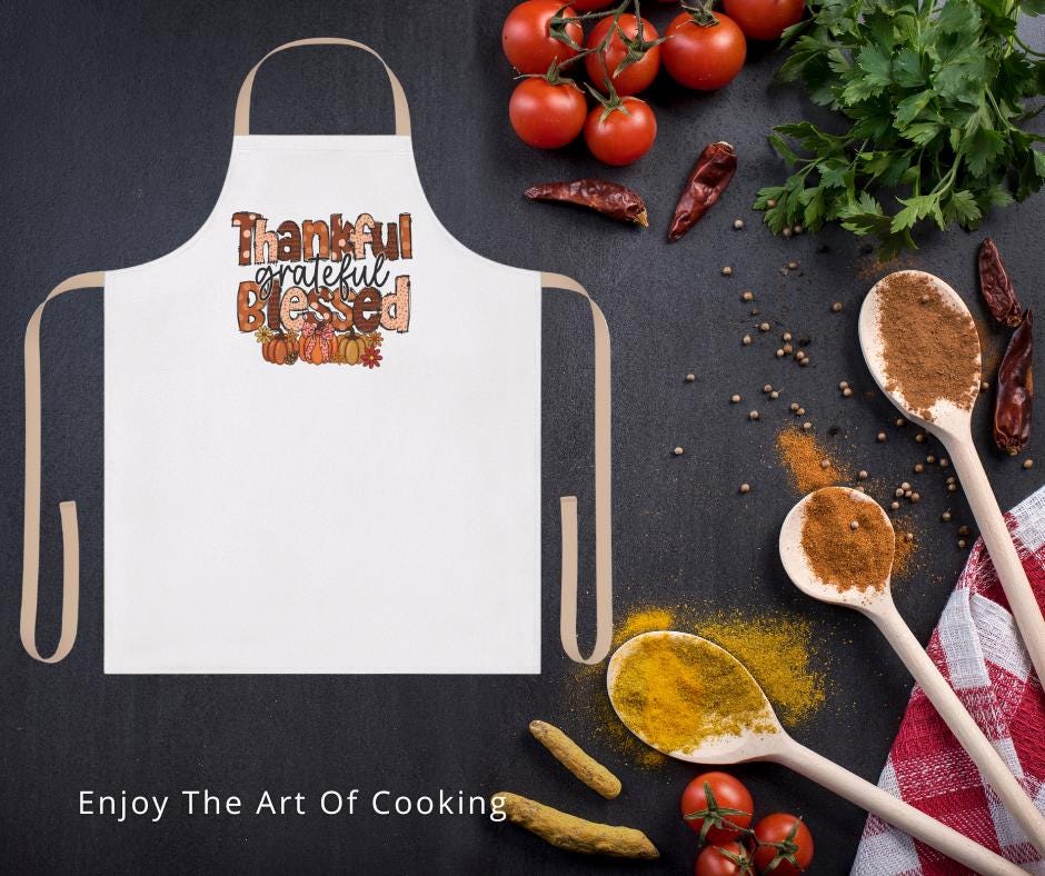 Thankful Grateful Blessed Apron for Home Chefs, Thanksgiving Kitchen Gift, Cooking Lovers Apron, Holiday Cooking Gear