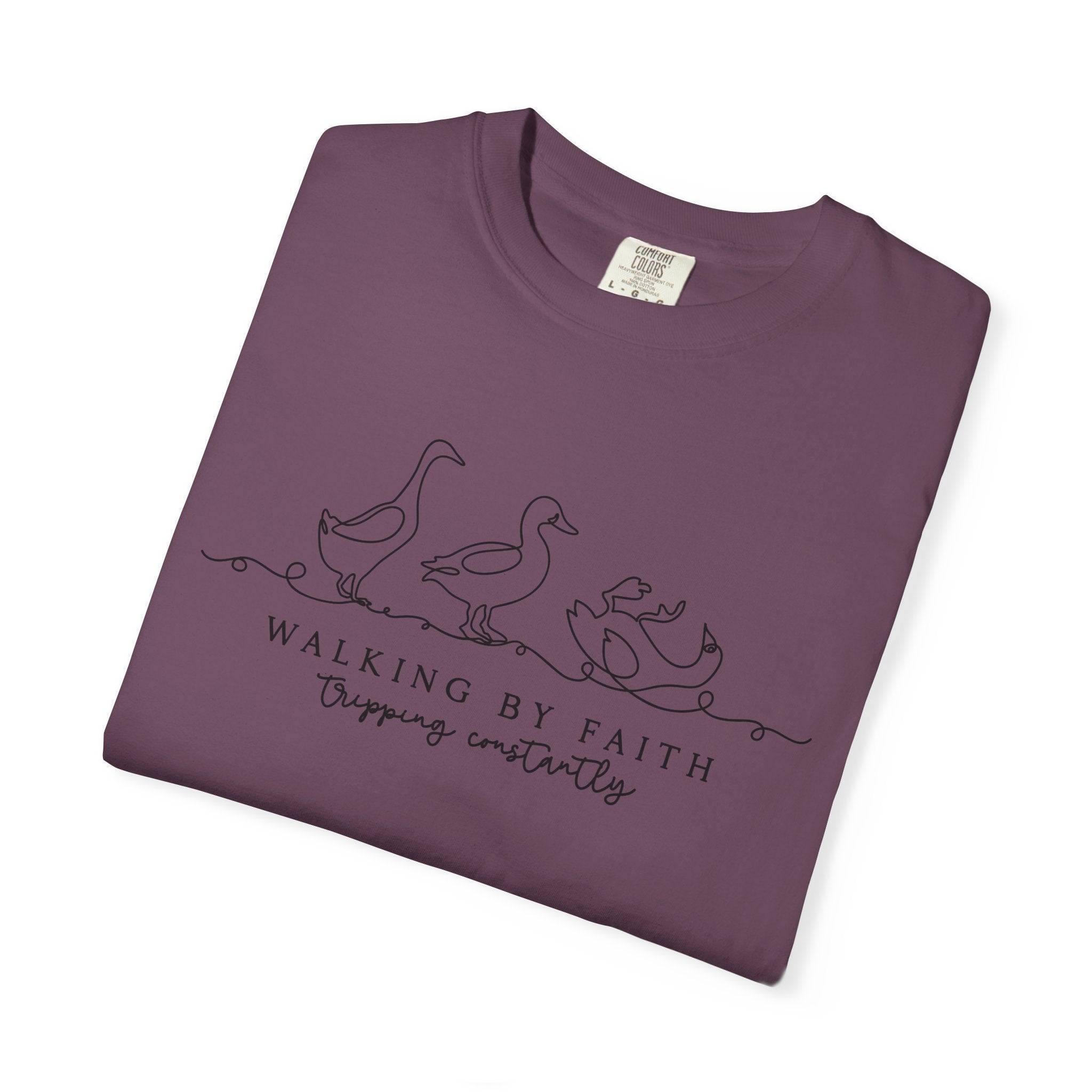 Walking by Faith Tripping Constantly Shirt, Funny Christian Duck Tee, Faith Humor, Minimalist Religious T-Shirt, Church Gift