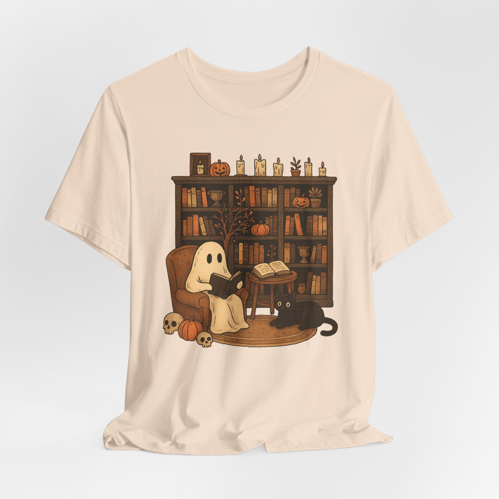 Ghost Reader T‑Shirt — Cozy Halloween Library Design