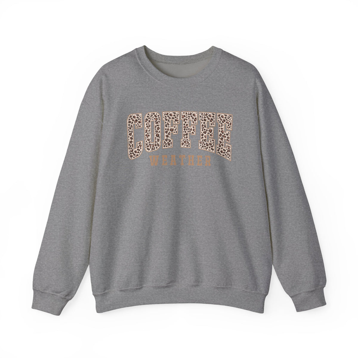 Coffee Weather Sweatshirt – Leopard Print Graphic Crewneck | Gildan 18000 Cozy Coffee Lover Gift