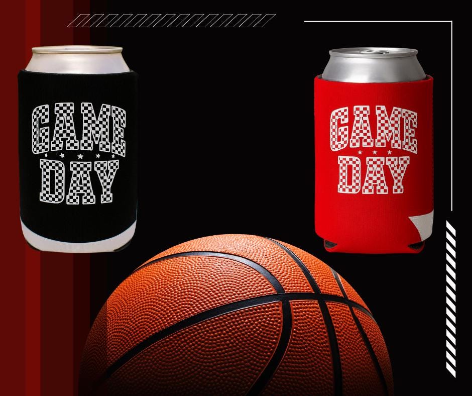 Game Day Can Cooler Sleeve, Party Beverage Holder, Tailgating Accessory, Sports Fan Gift, Outdoor BBQ Cooler