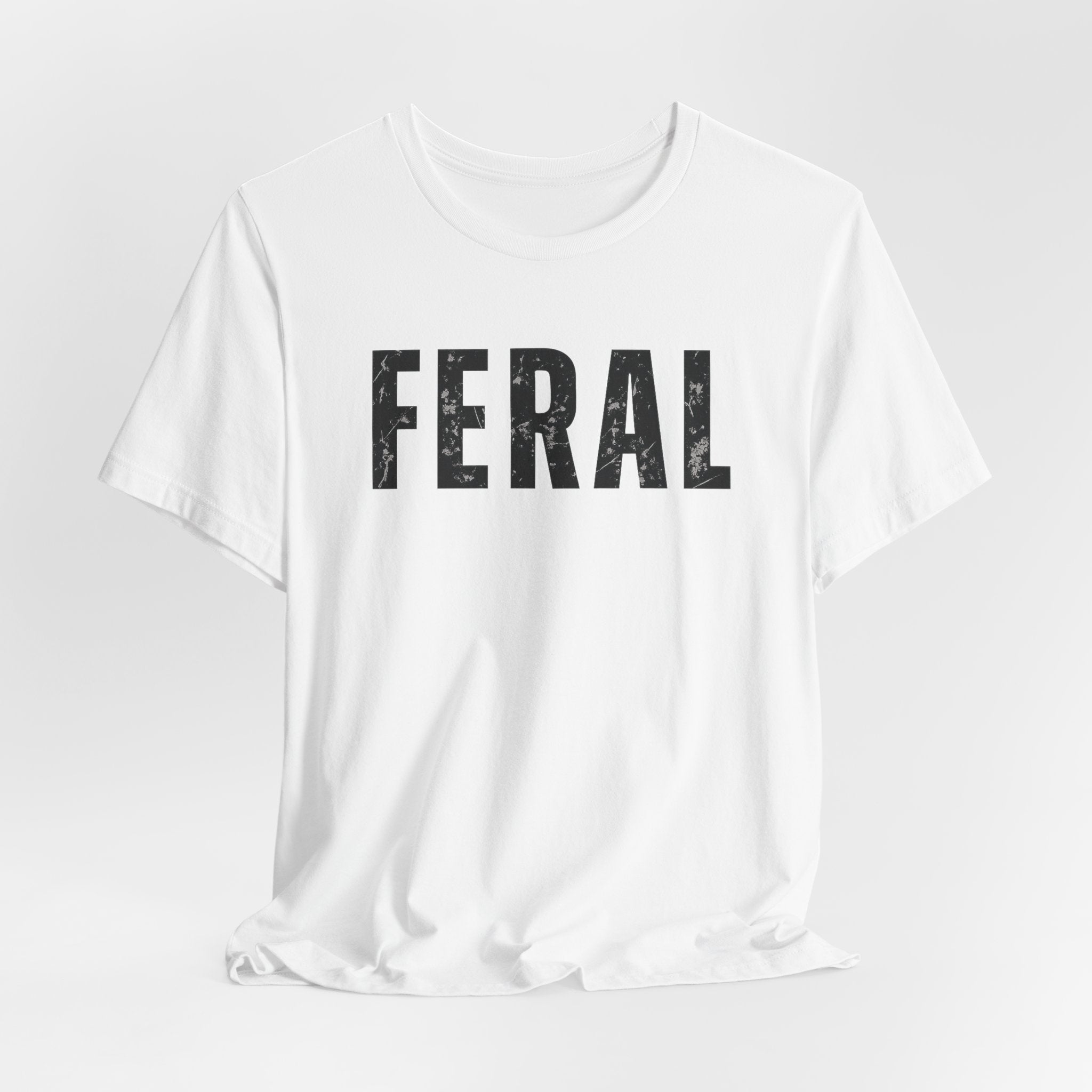 Feral Graphic Tee — Distressed Bold Lettering T-Shirt