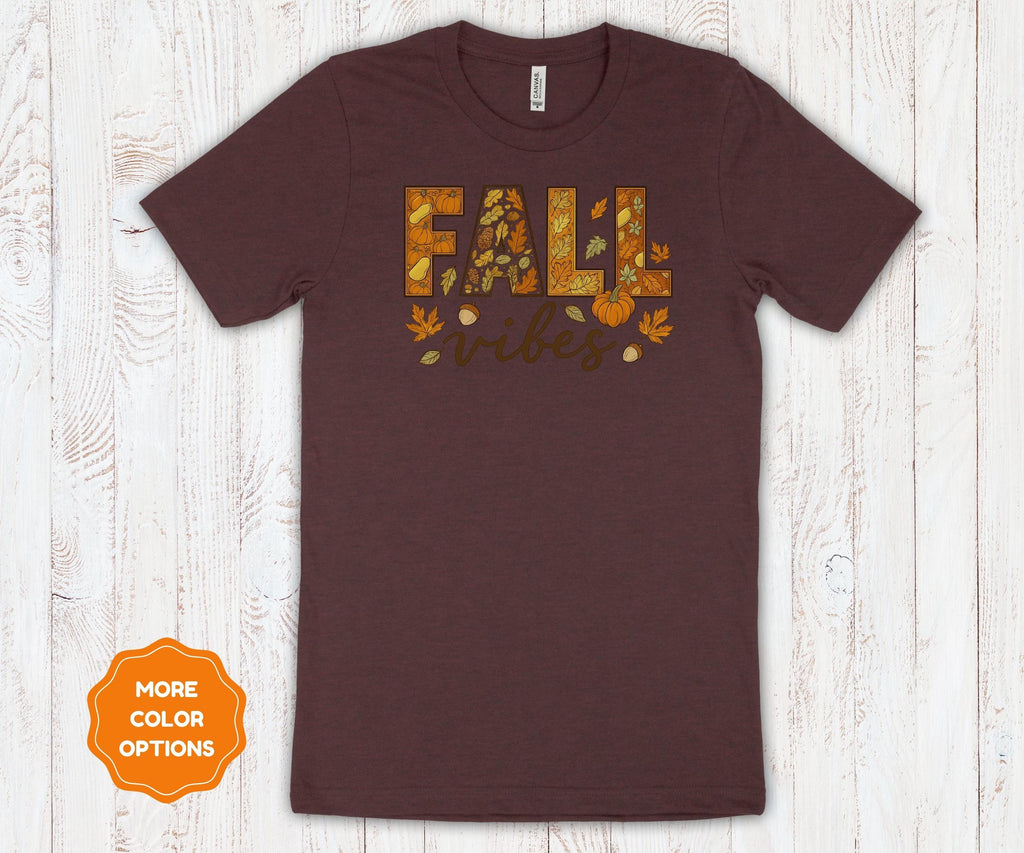 Fall Vibes | Autumn Leaves & Pumpkin Graphic Tee | Cozy Bella Canvas Unisex T-Shirt |