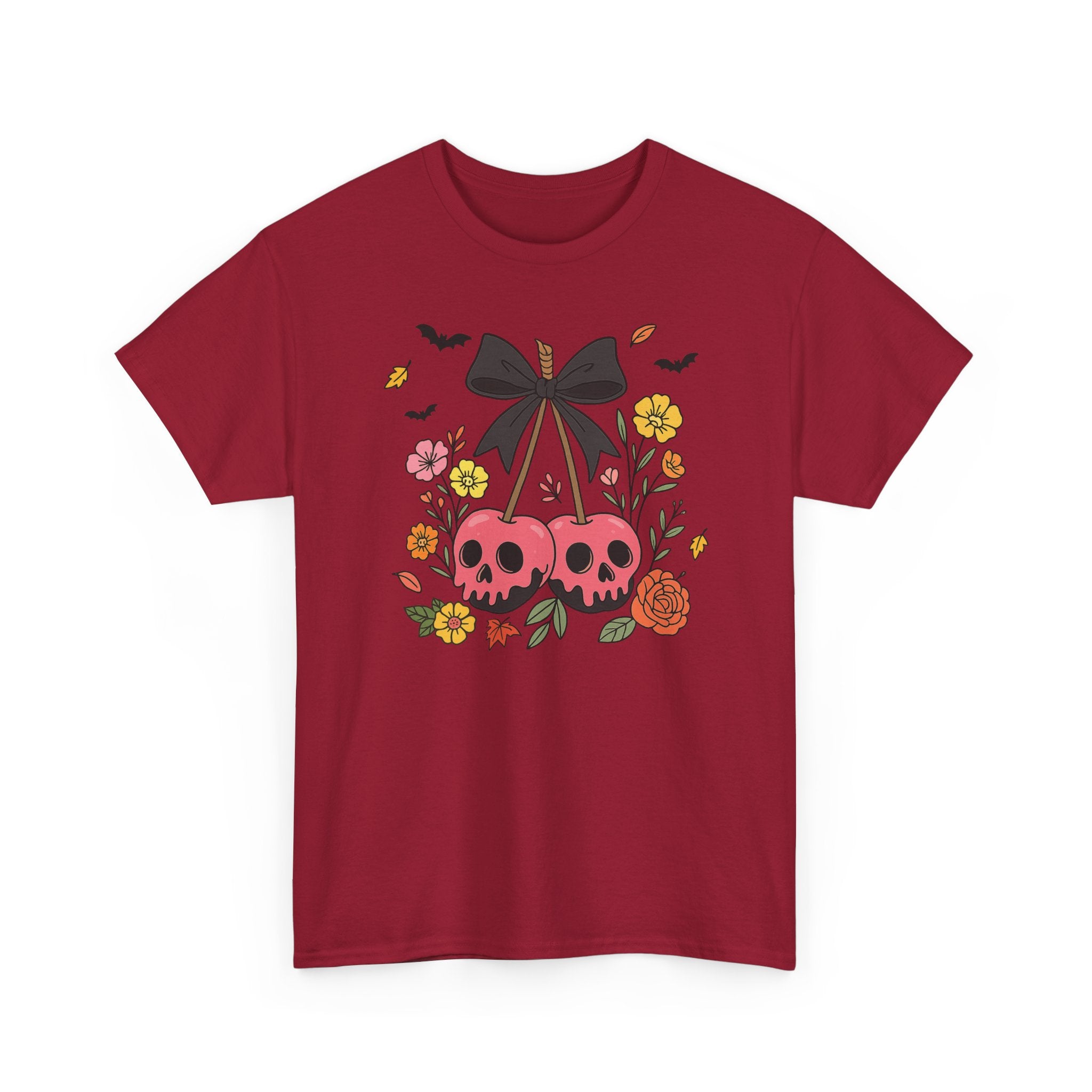 Skull Cherries Floral Tee — Cute Goth Graphic T-Shirt for Halloween & Everyday