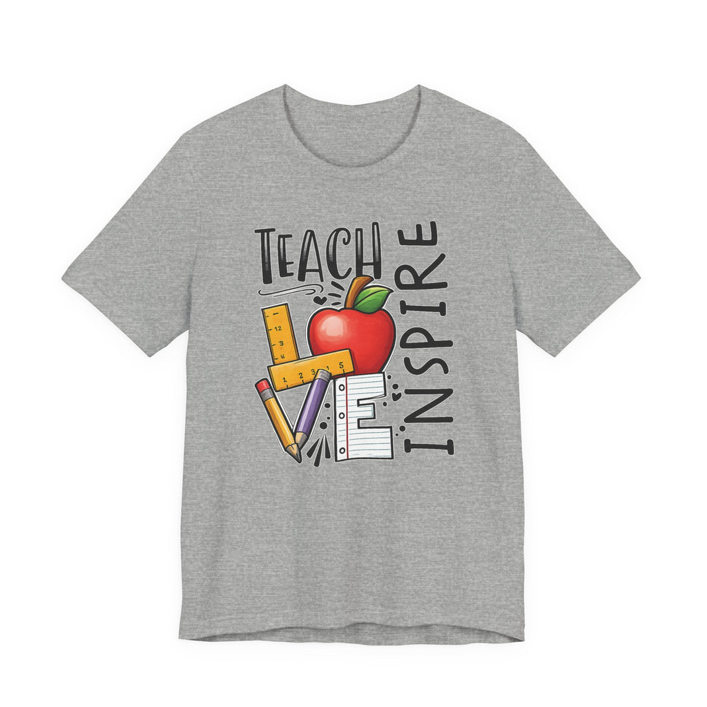 Teach Inspire Love Teacher Shirt  Apple Pencil Graphic Tee  Bella Canvas 3001  Back to School Gift  Teacher Appreciation Shirt