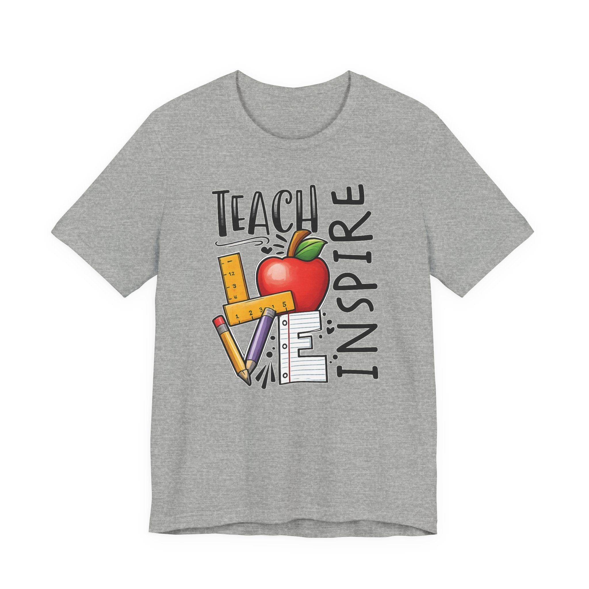 Teach Inspire Love Teacher Shirt  Apple Pencil Graphic Tee  Bella Canvas 3001  Back to School Gift  Teacher Appreciation Shirt