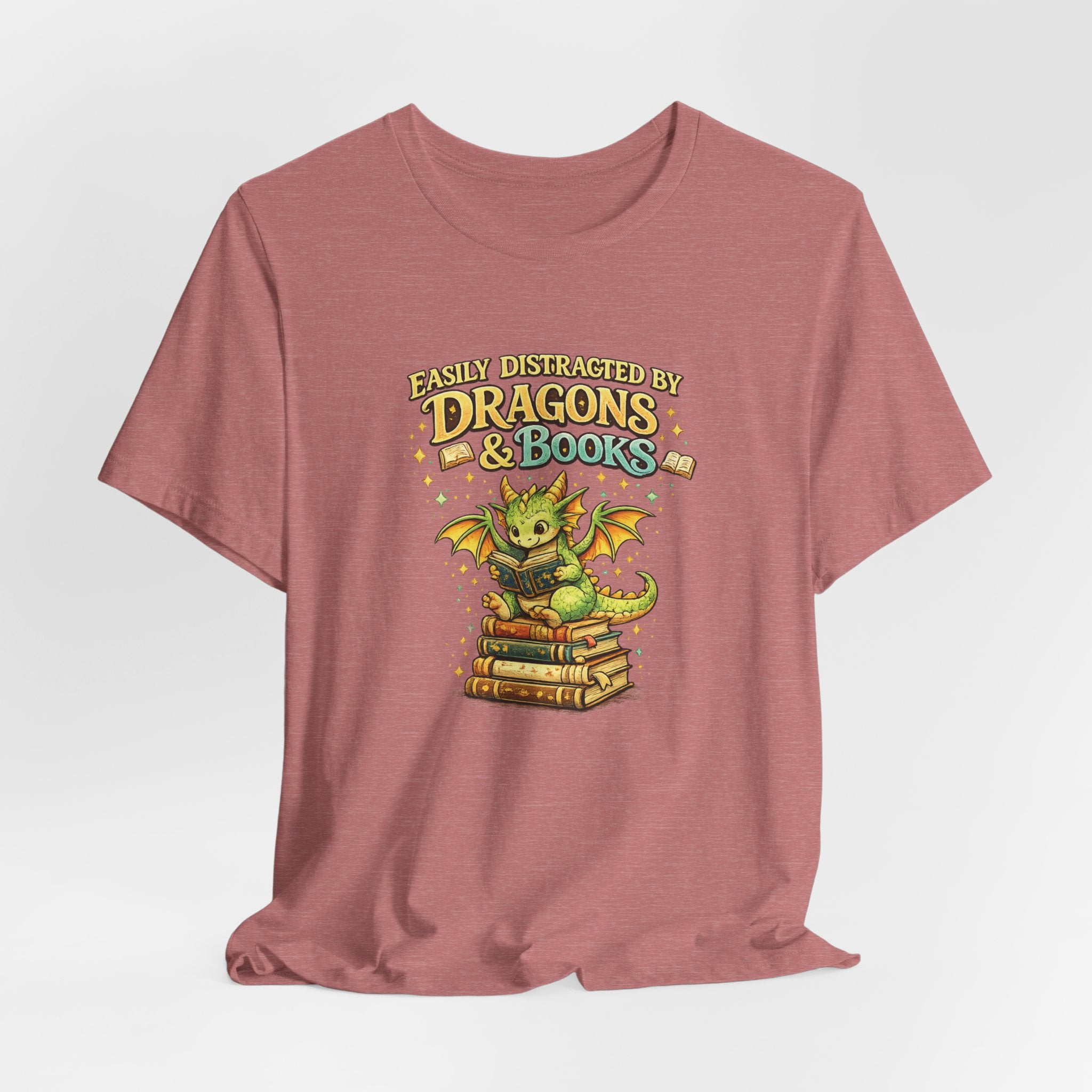Easily Distracted by Dragons & Books Shirt, Cute Baby Dragon Reading Tee, Fantasy Book Lover Gift, Bookworm Graphic T-Shirt