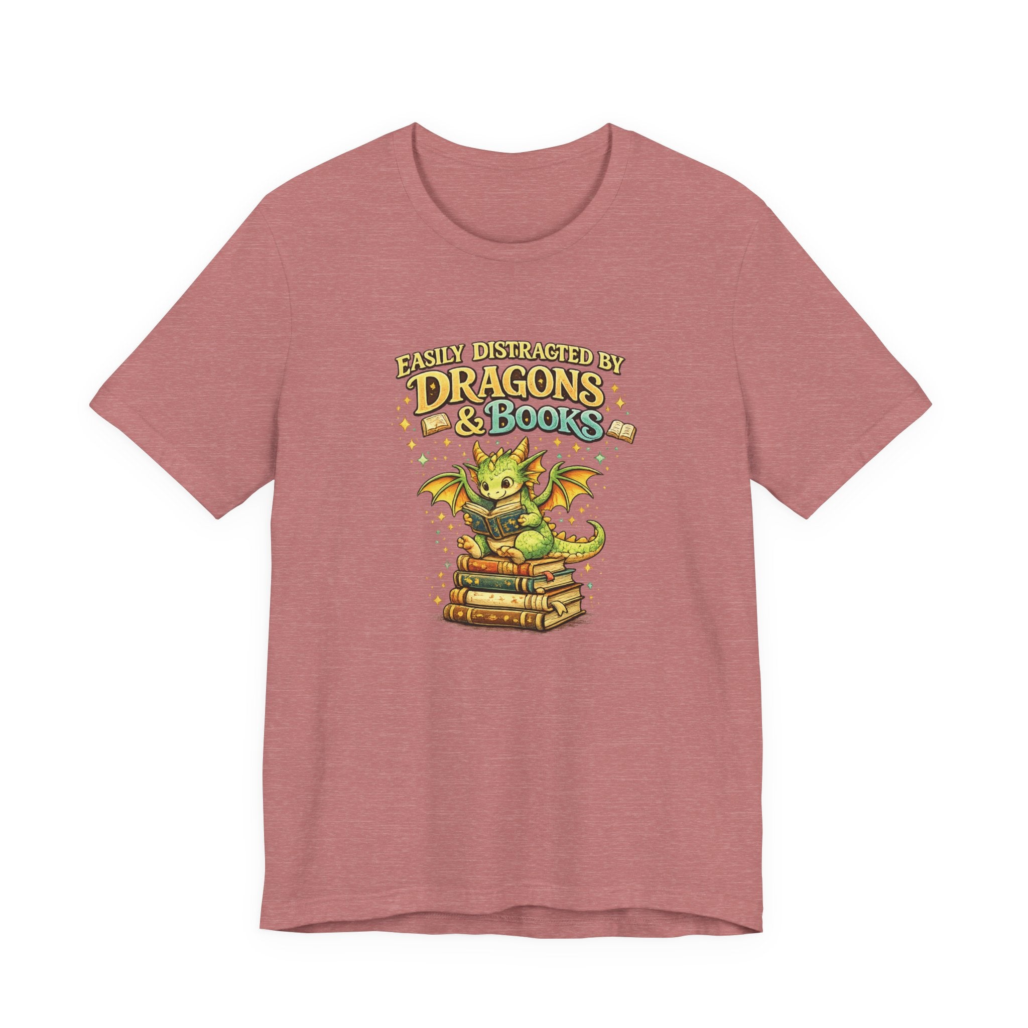 Easily Distracted by Dragons & Books Shirt, Cute Baby Dragon Reading Tee, Fantasy Book Lover Gift, Bookworm Graphic T-Shirt