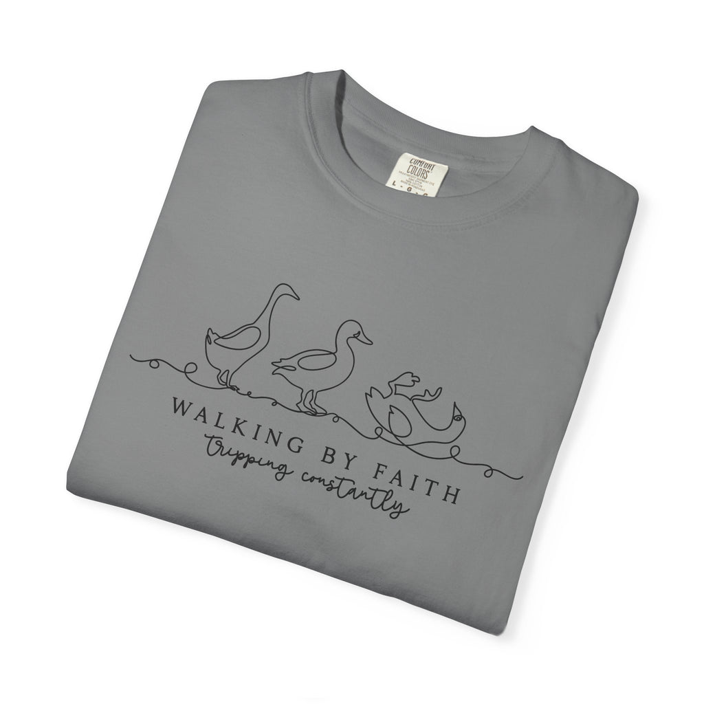 Walking by Faith Tripping Constantly Shirt, Funny Christian Duck Tee, Faith Humor, Minimalist Religious T-Shirt, Church Gift