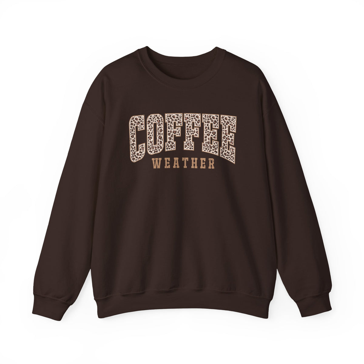 Coffee Weather Sweatshirt – Leopard Print Graphic Crewneck | Gildan 18000 Cozy Coffee Lover Gift