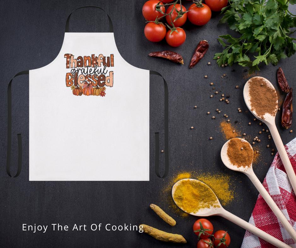 Thankful Grateful Blessed Apron for Home Chefs, Thanksgiving Kitchen Gift, Cooking Lovers Apron, Holiday Cooking Gear