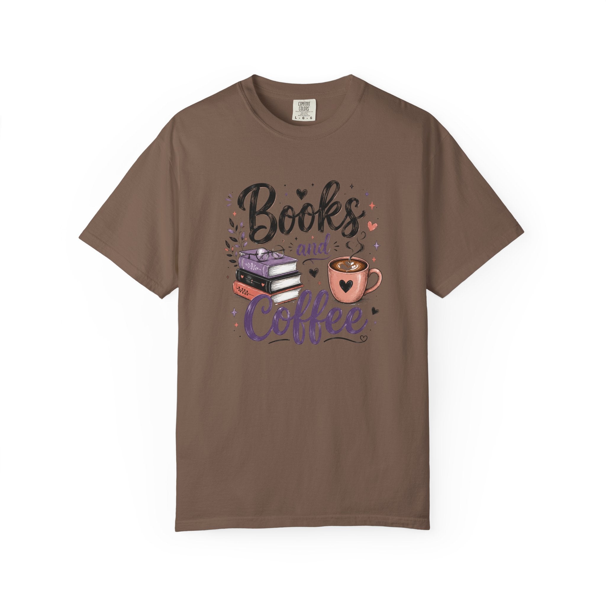 Books and Coffee Shirt | Cozy Book Lover Graphic Tee | Vintage Garment-Dyed Reader Shirt