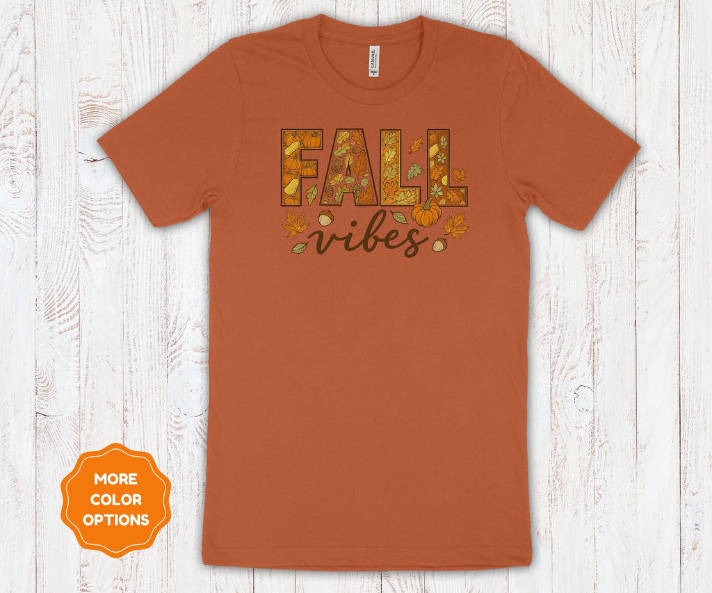 Fall Vibes | Autumn Leaves & Pumpkin Graphic Tee | Cozy Bella Canvas Unisex T-Shirt |