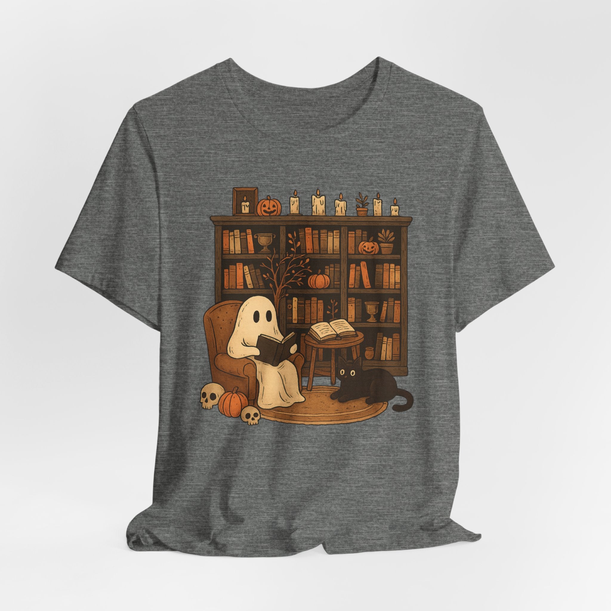 Ghost Reader T‑Shirt — Cozy Halloween Library Design