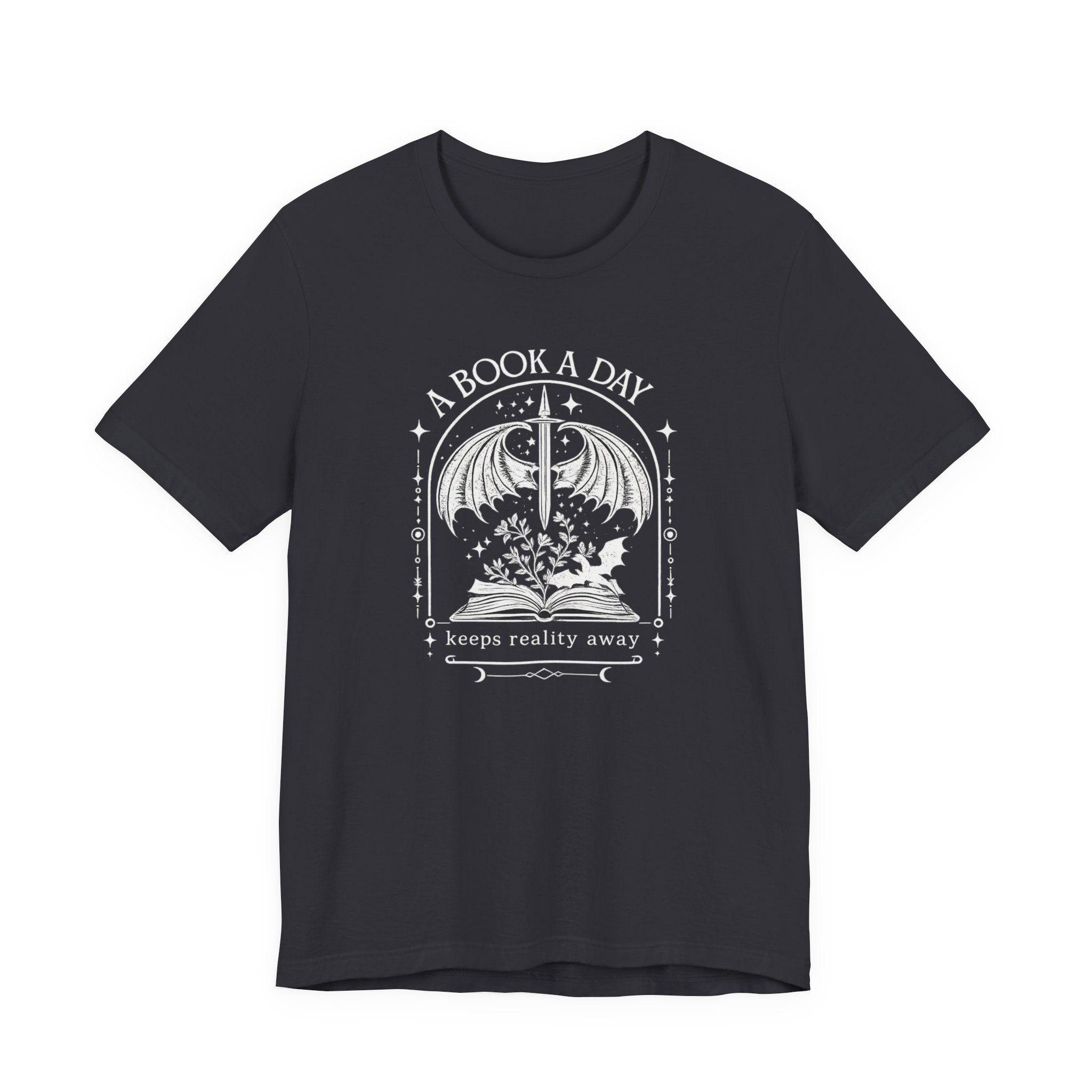 A Book a Day Keeps Reality Away Shirt, Fantasy Reader Dragon Wing Tee, Gothic Book Lover Gift, Dark Academia Bookworm T-Shirt