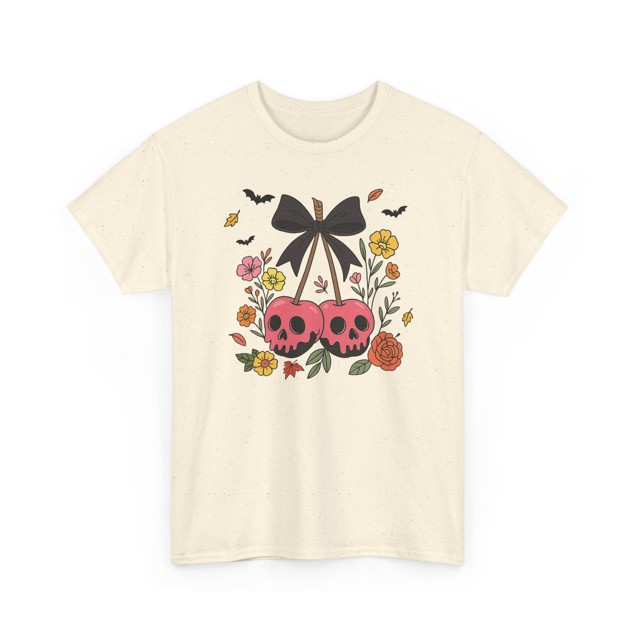 Skull Cherries Floral Tee — Cute Goth Graphic T-Shirt for Halloween & Everyday